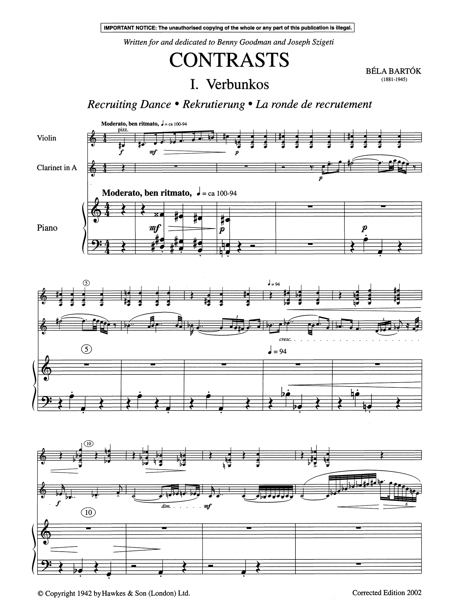 Bartók Contrasts, BB 116 - Movement 1