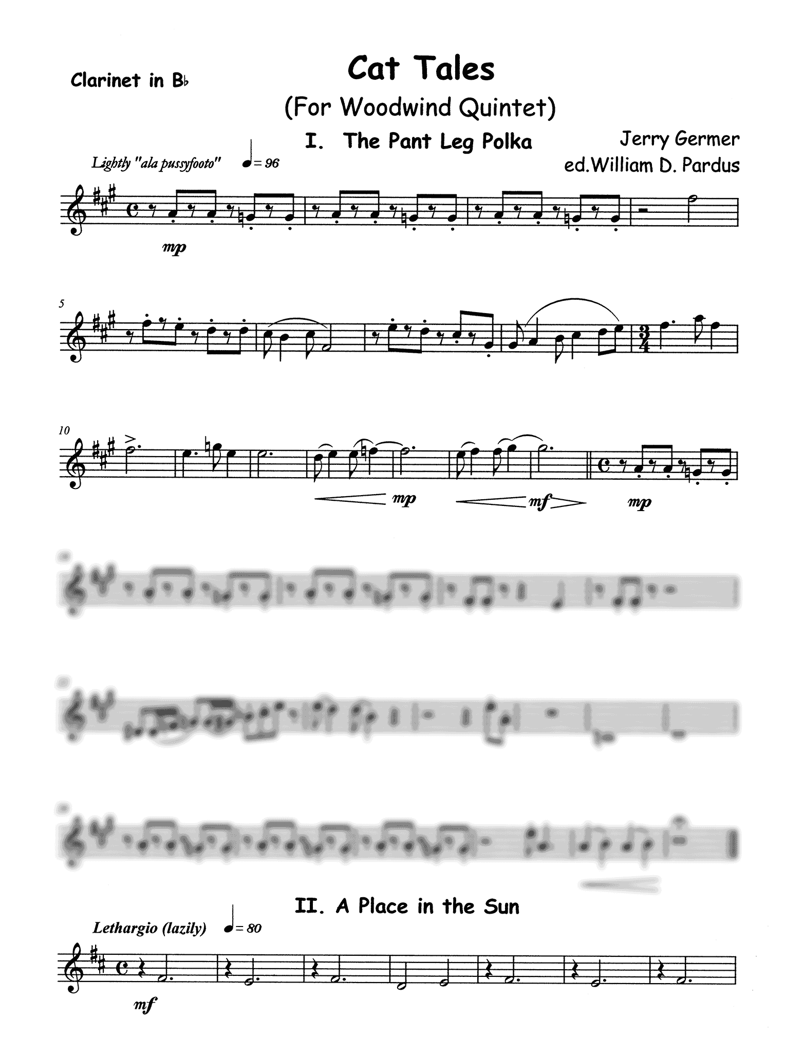 Jerry Germer Cat Tales woodwind quintet clarinet part