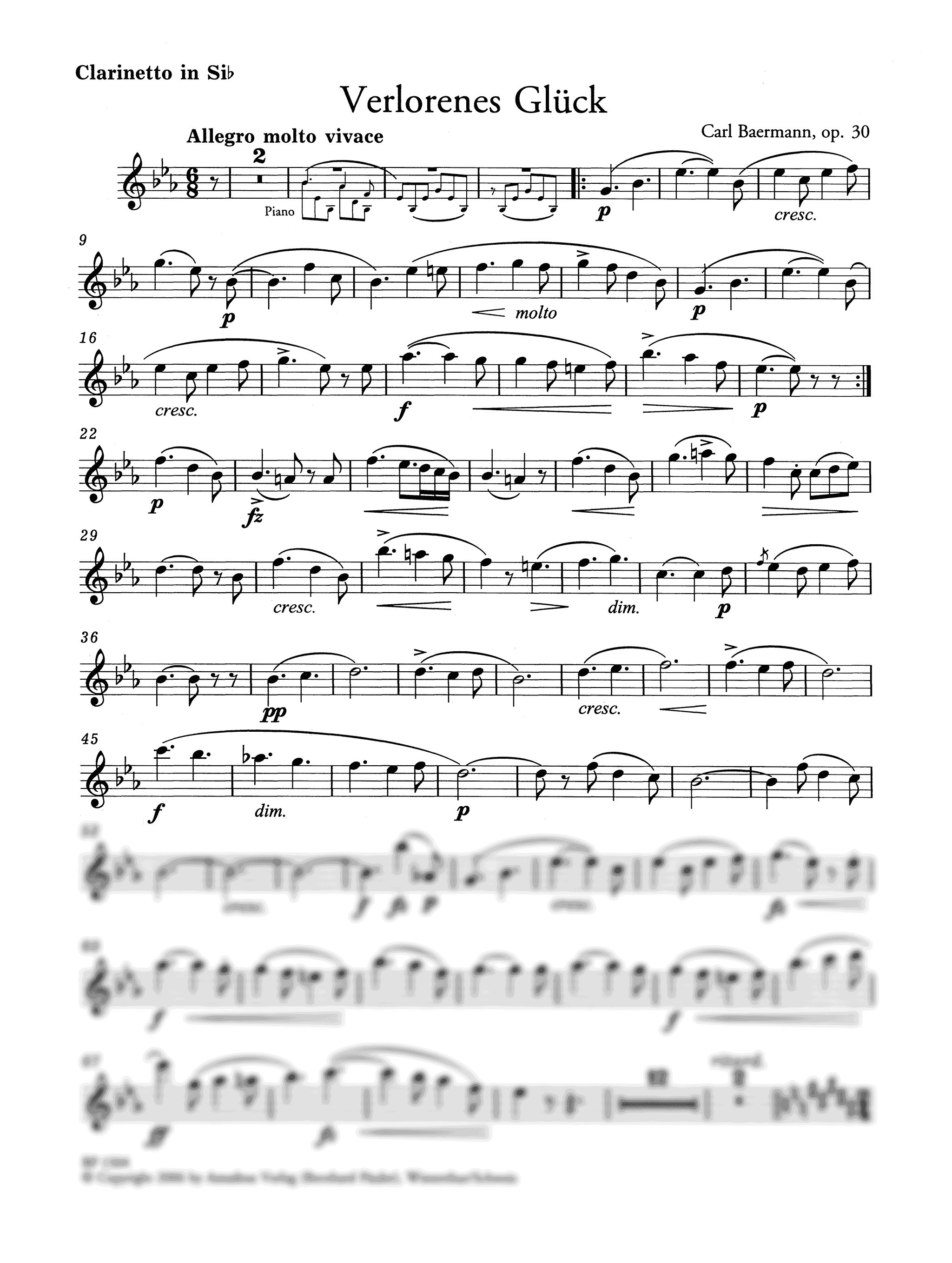 Carl Baermann Verlorenes Glück, Op. 30 clarinet and piano solo part