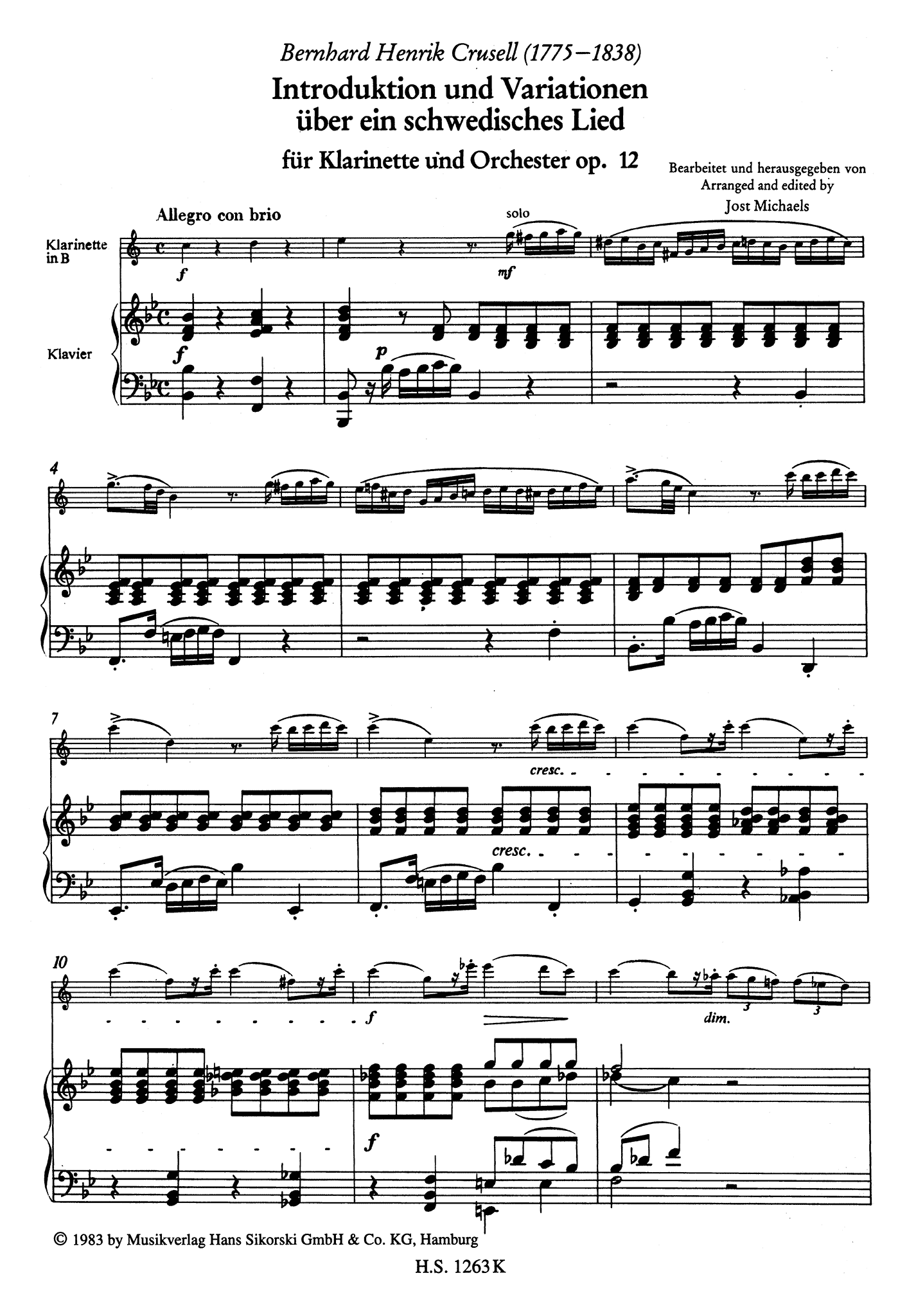 Crusell Introduction et Air suedois, Op. 12 Score