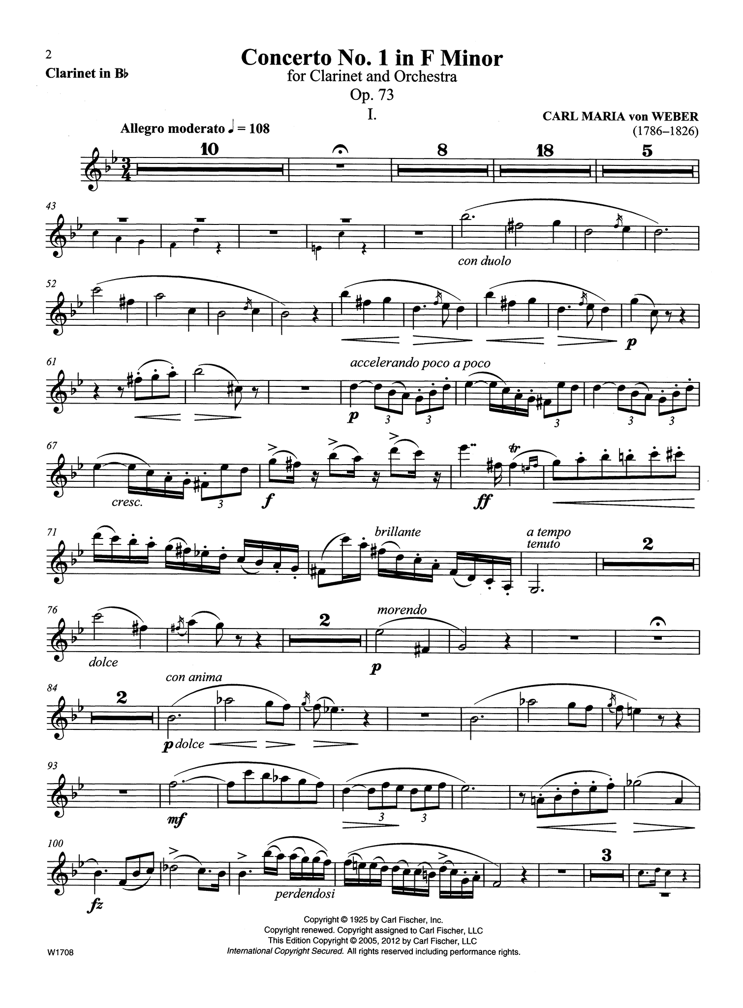 Clarinet Concerto No. 1, Op. 73 Clarinet part