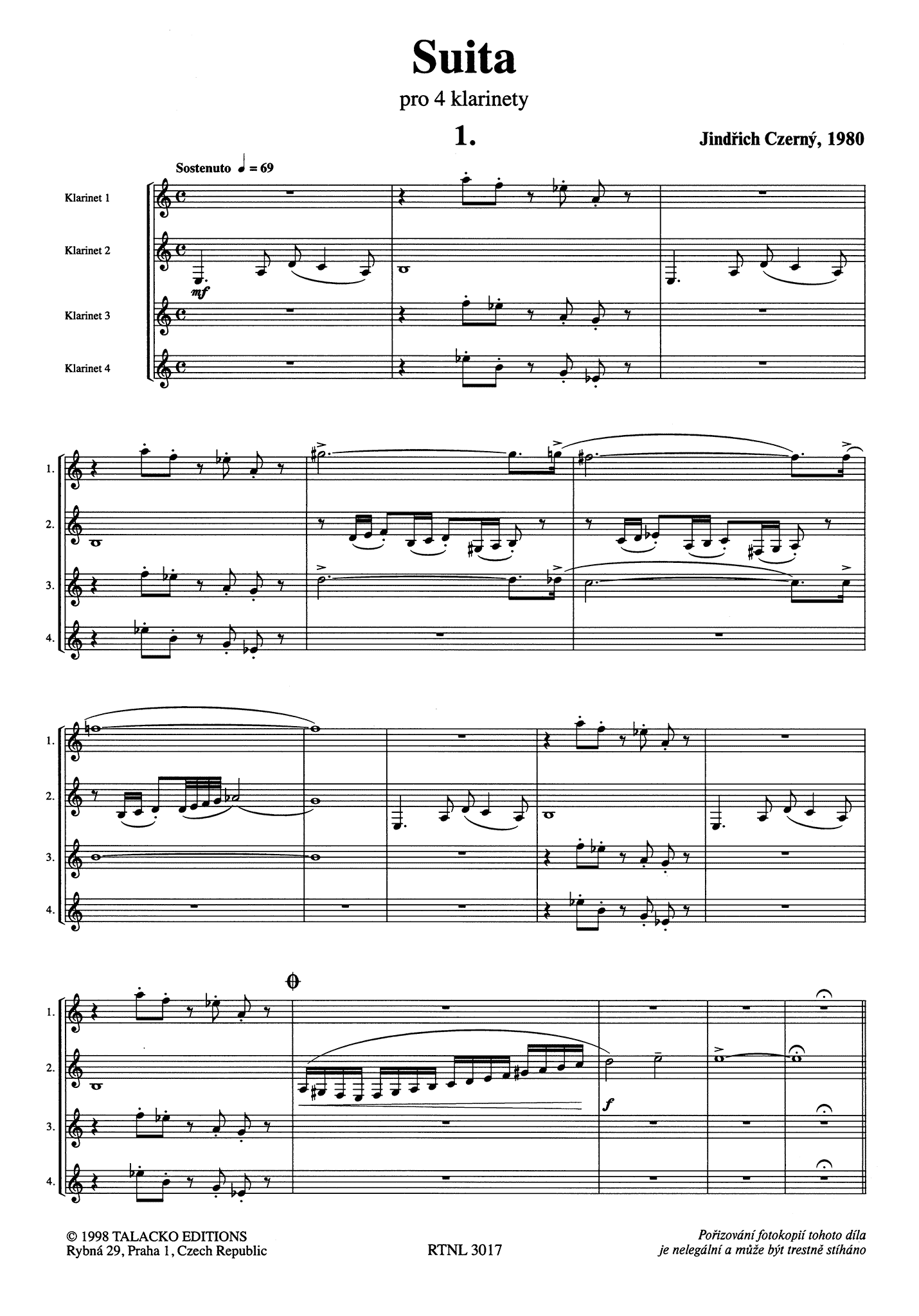 Czerný Suite Clarinet Quartet - Movement 1