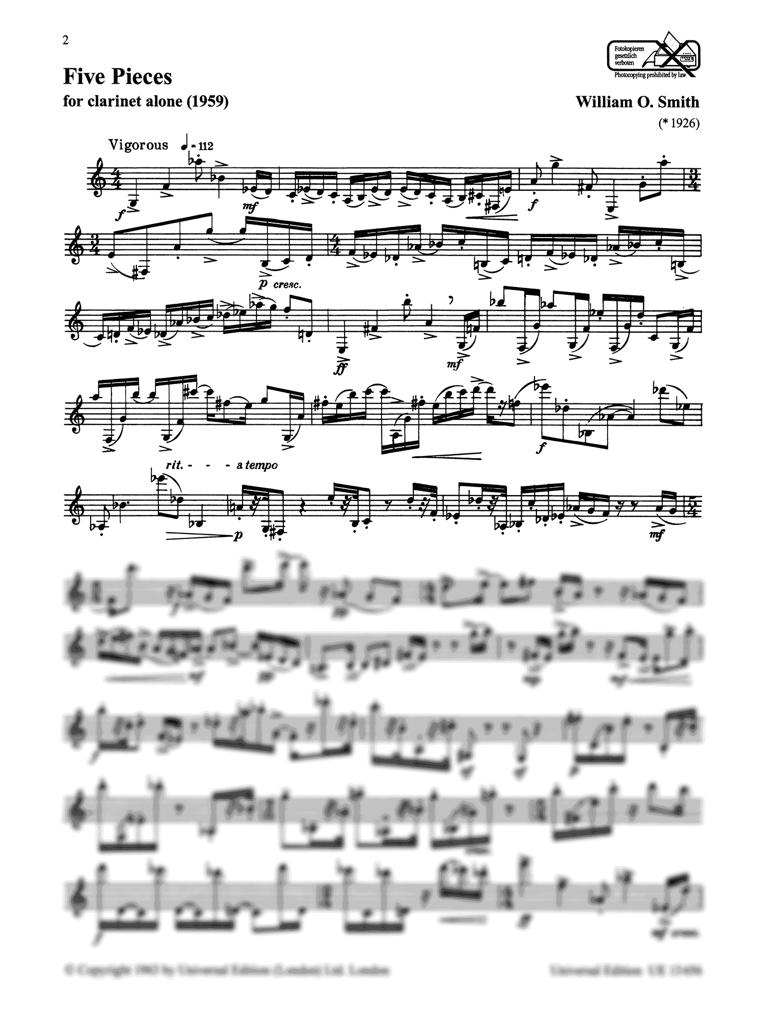 Five Pieces for clarinet alone - Movement 1