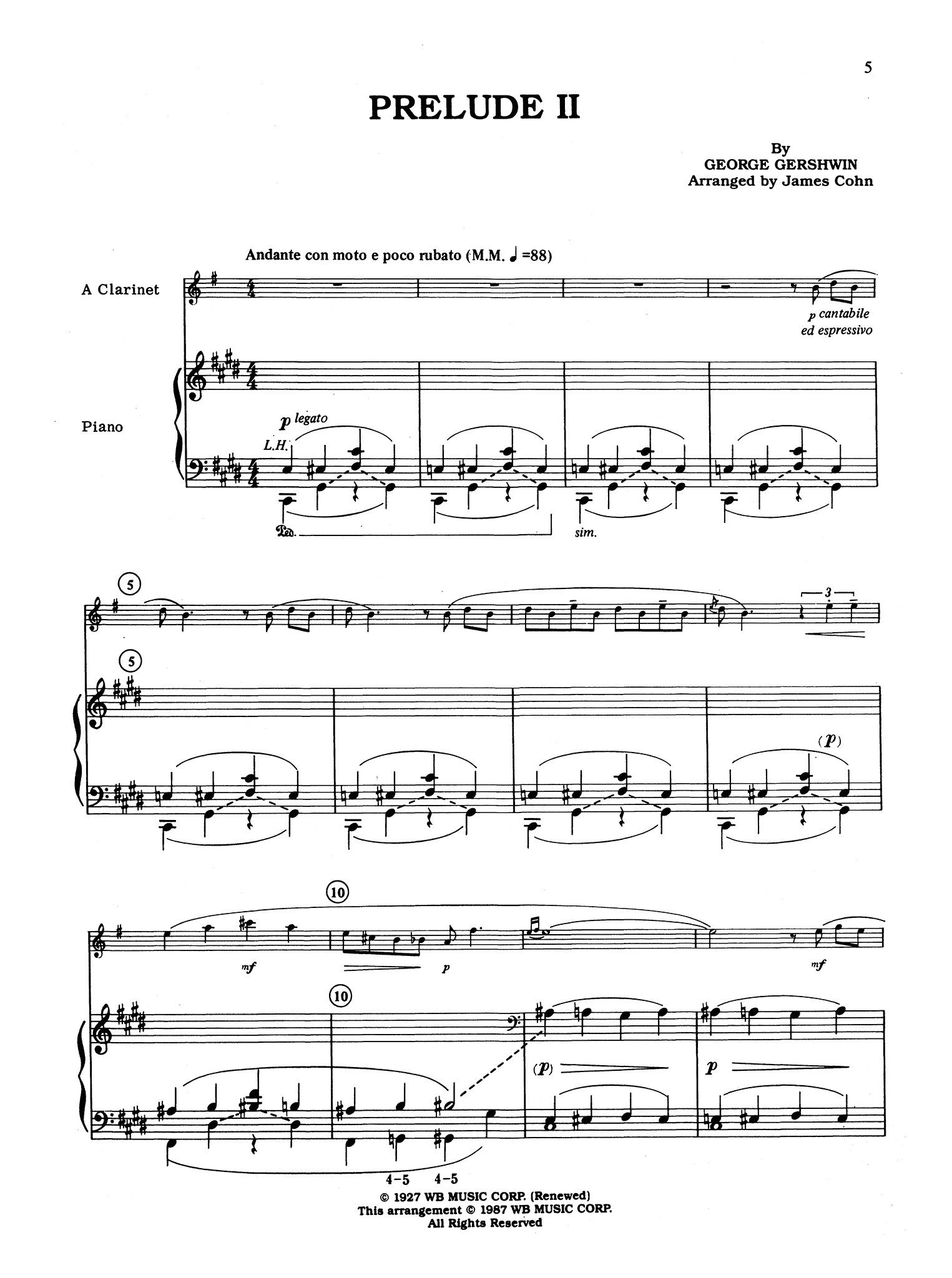 Gershwin 3 Preludes, arranged by Cohn - Movement 2