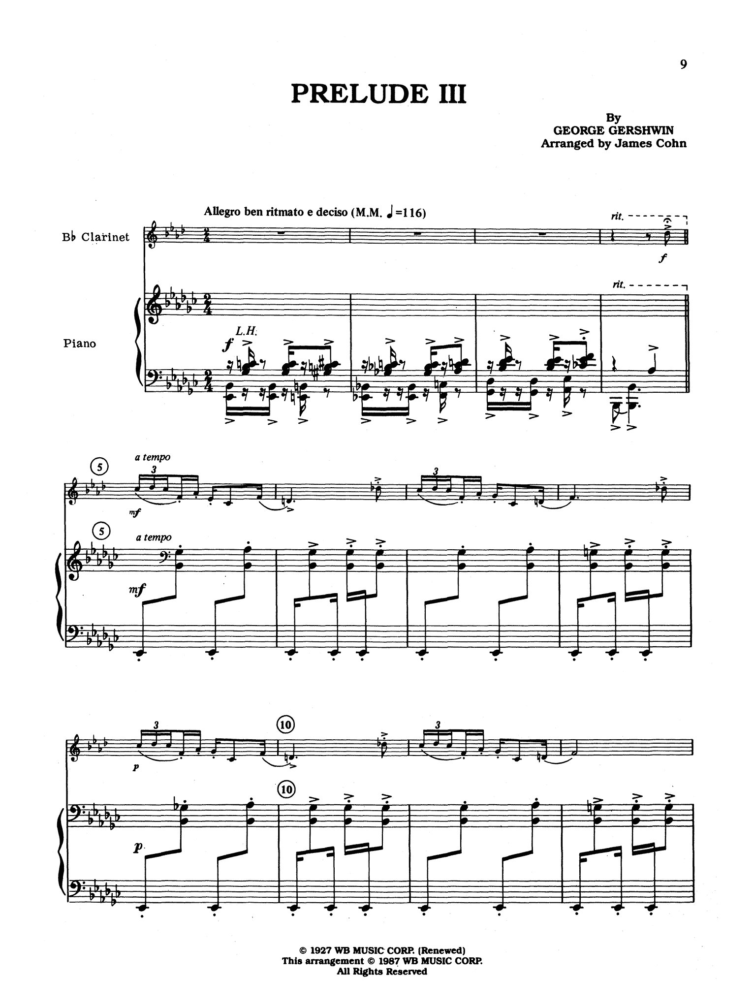 Gershwin 3 Preludes, arranged by Cohn - Movement 3