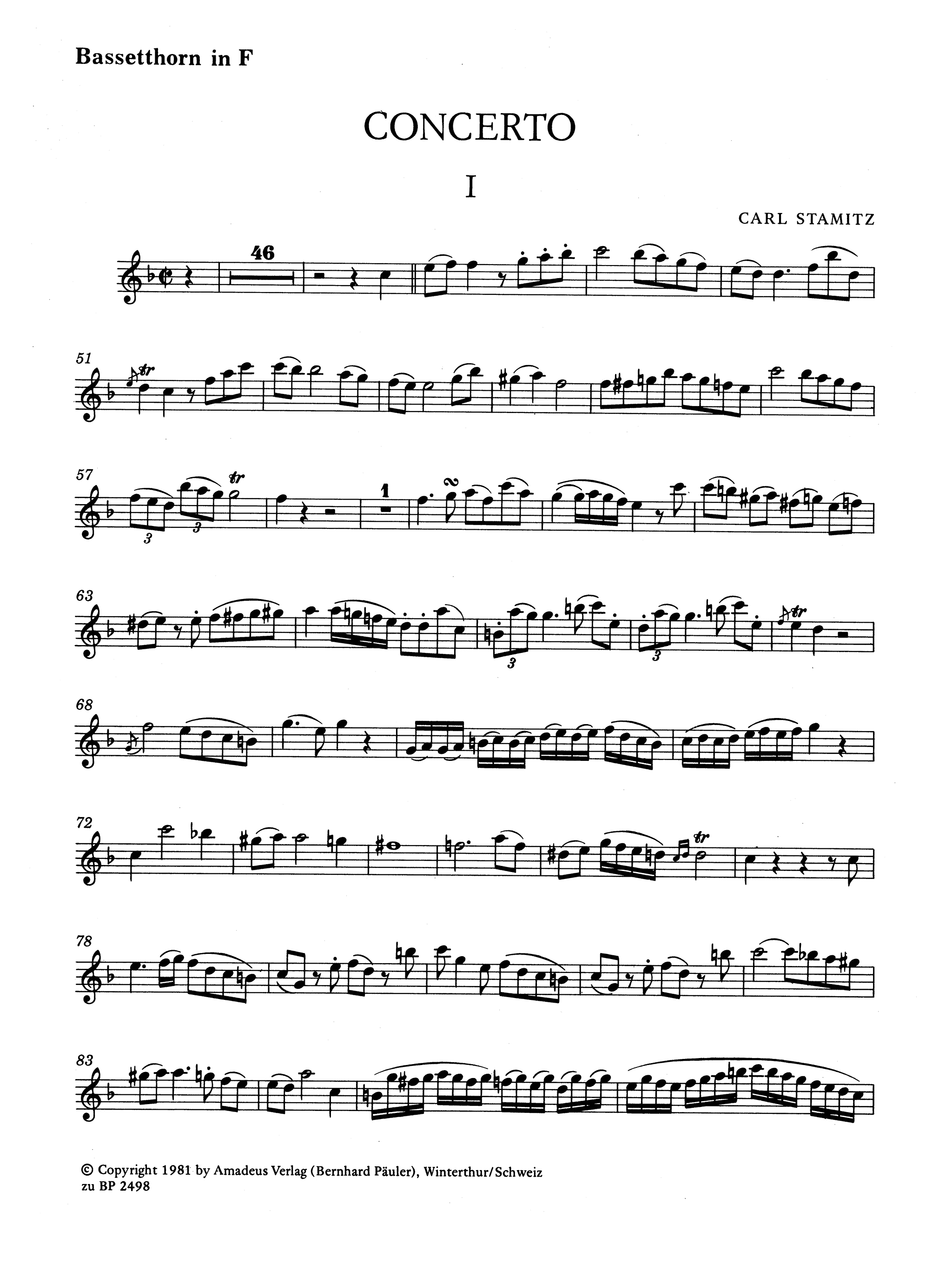 Carl Stamitz Basset Horn Concerto solo part