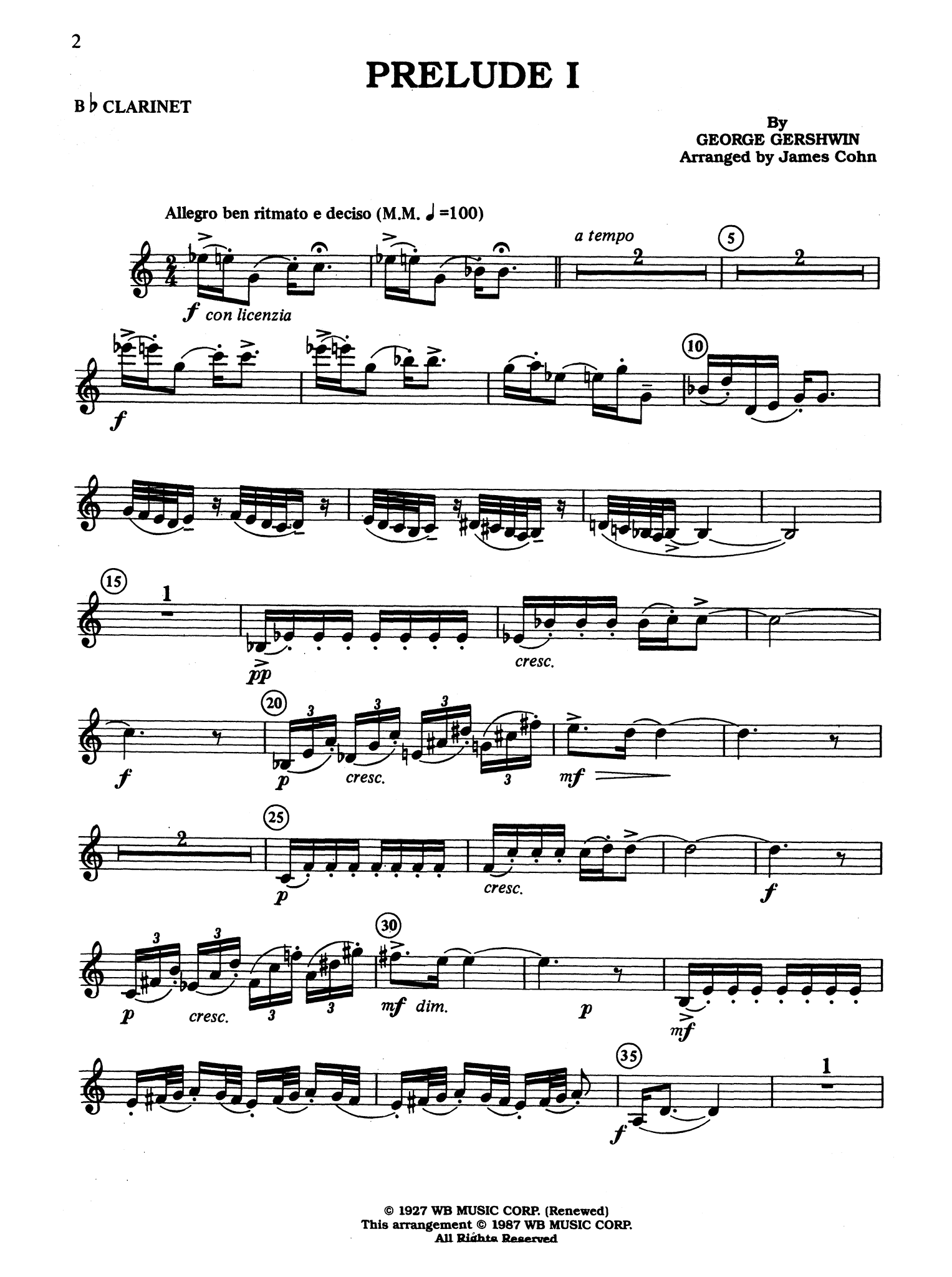Gershwin 3 Preludes, arranged by Cohn Clarinet part