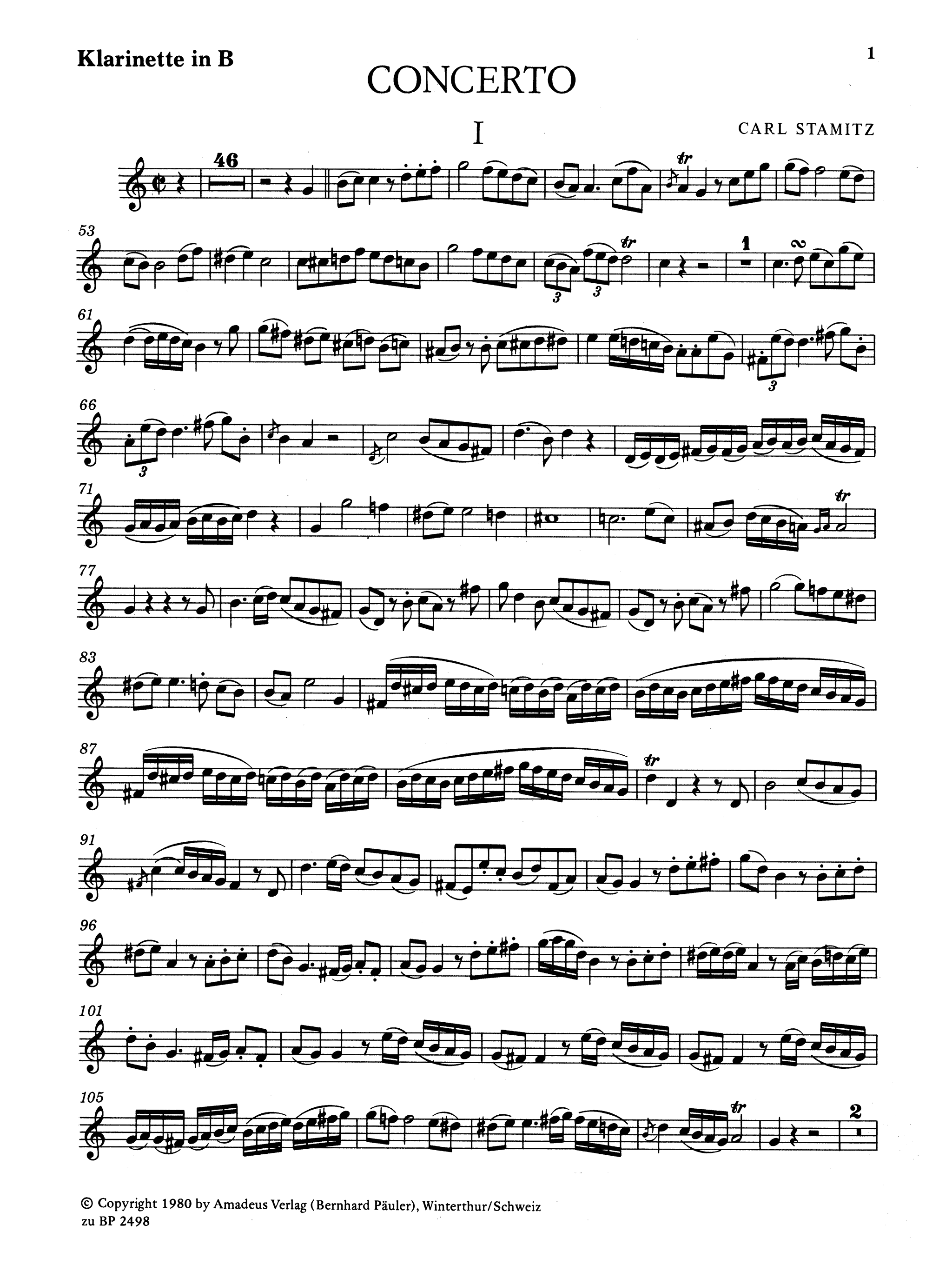 Carl Stamitz Basset Horn Concerto B-flat solo part