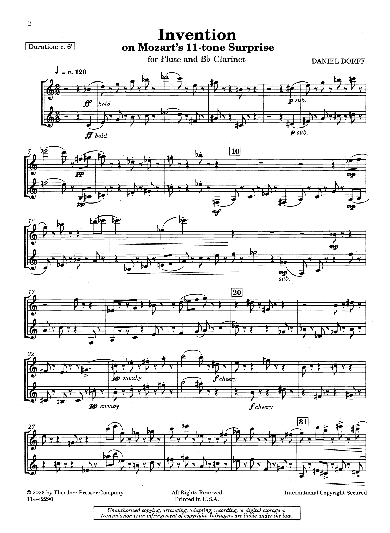 Daniel Dorff Invention on Mozart’s 11-tone Surprise flute and clarinet duet page 1