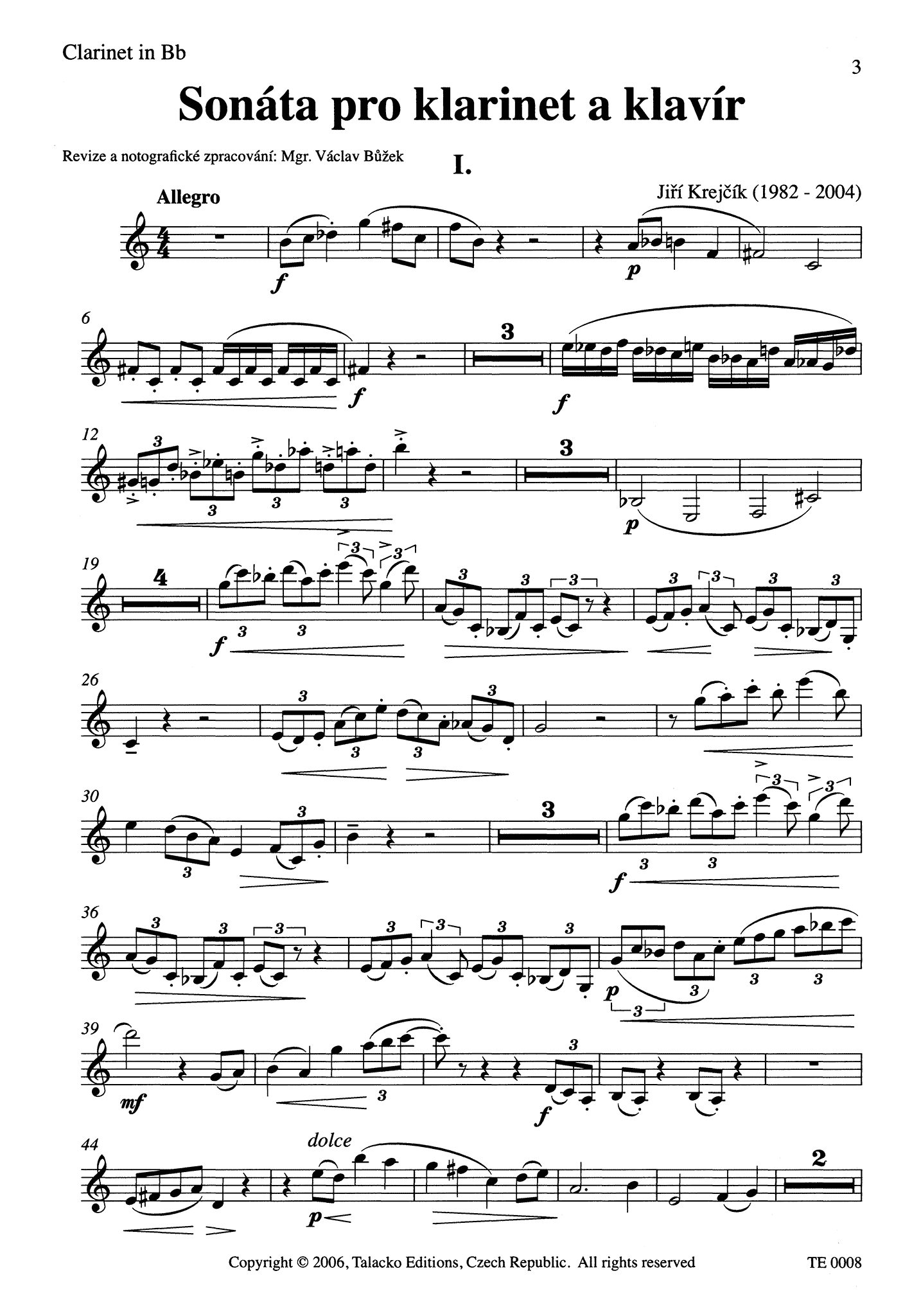 Jiří Krejčík Sonata Clarinet part