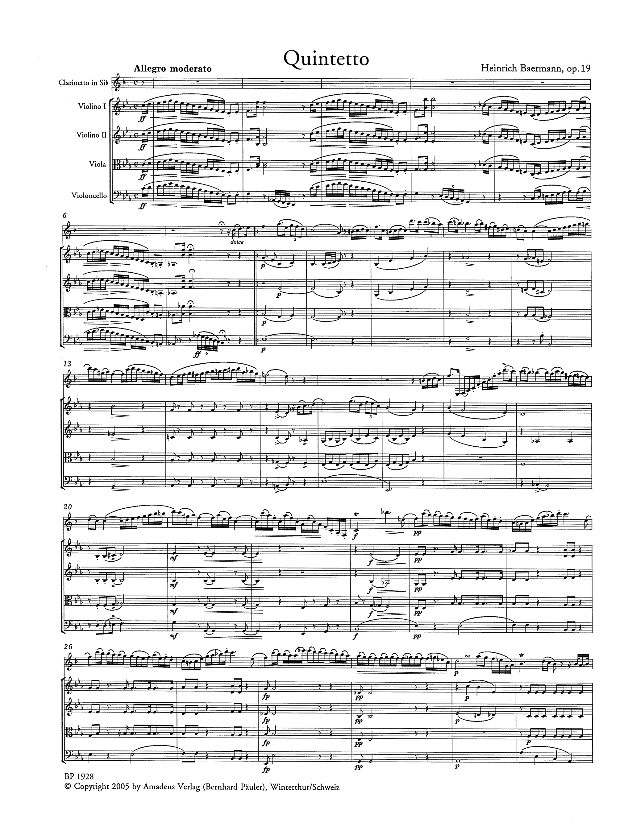Heinrich Baermann Clarinet Quintet in E-flat Major, Op. 19 - Movement 1