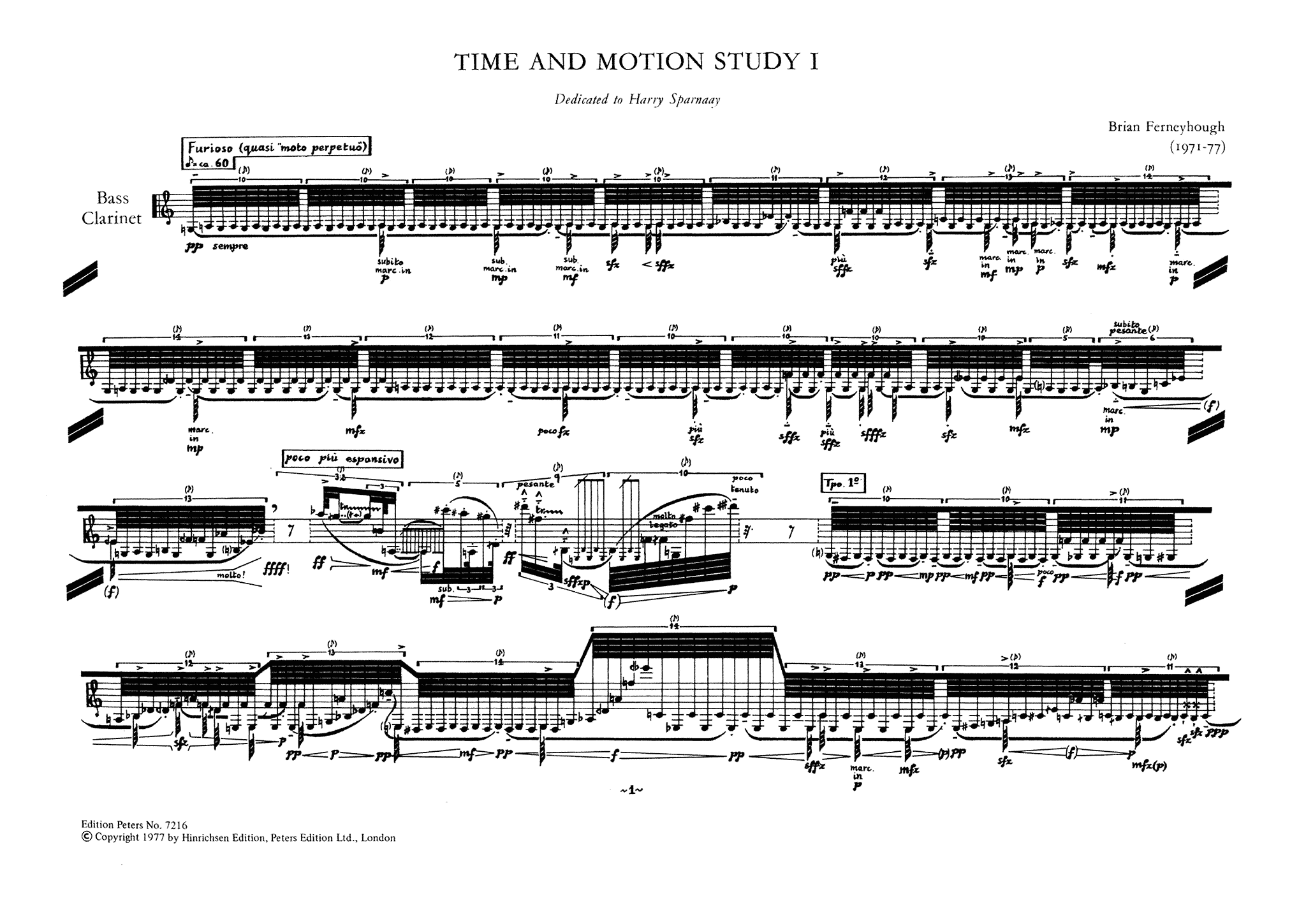 Ferneyhough Time and Motion Study I Blass Clarinet Page 1