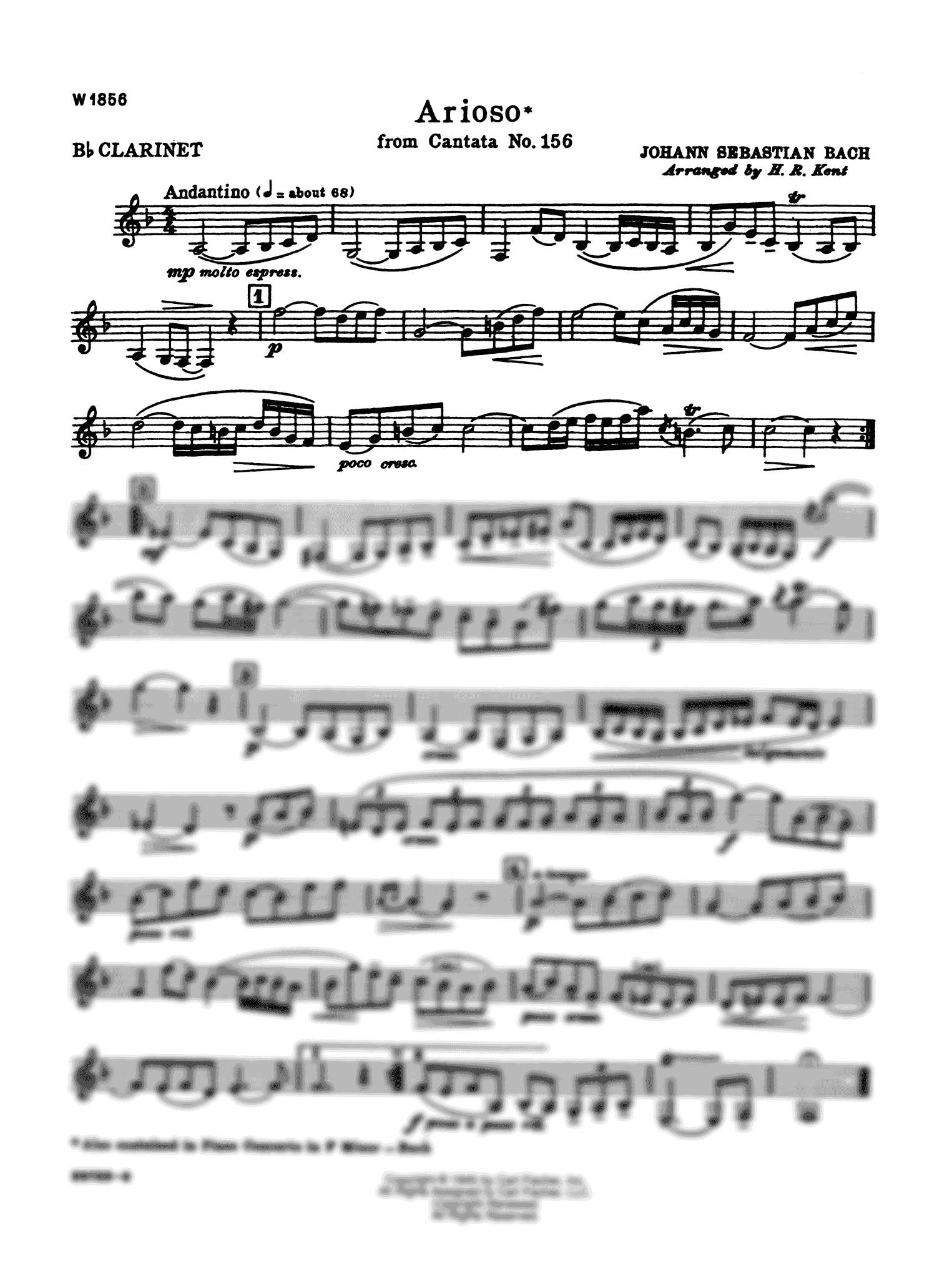 Bach Arioso from Canata BWV 156 clarinet and piano arrangement solo part