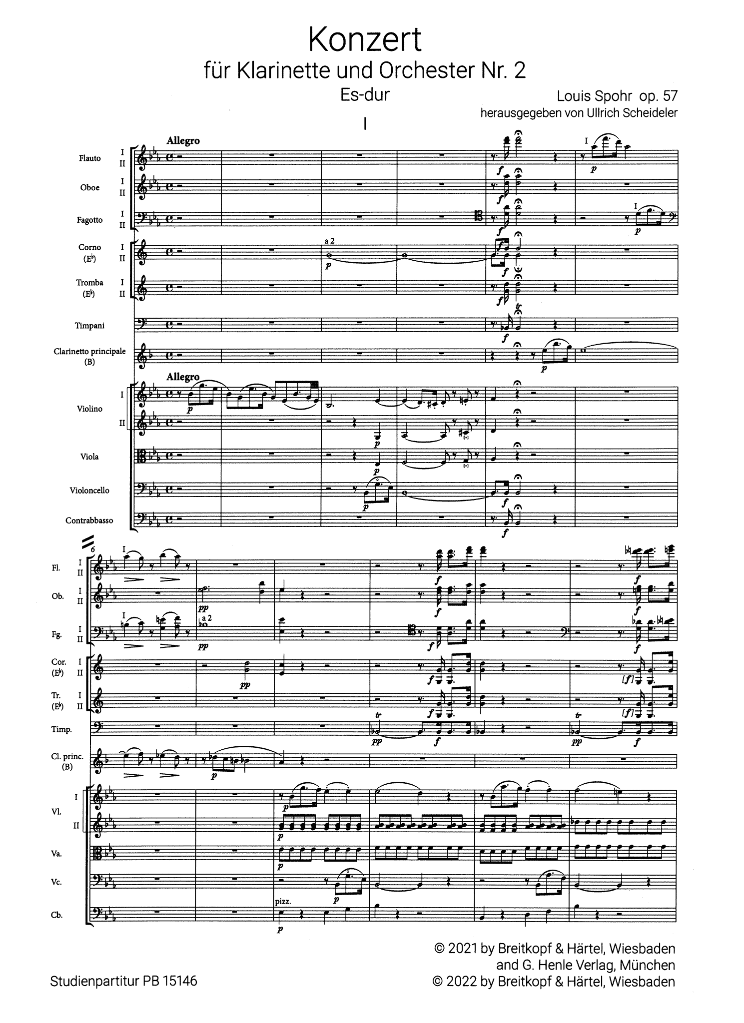 Spohr Clarinet Concerto No. 2 in E-flat Major, Op. 57 mini score - Movement 1