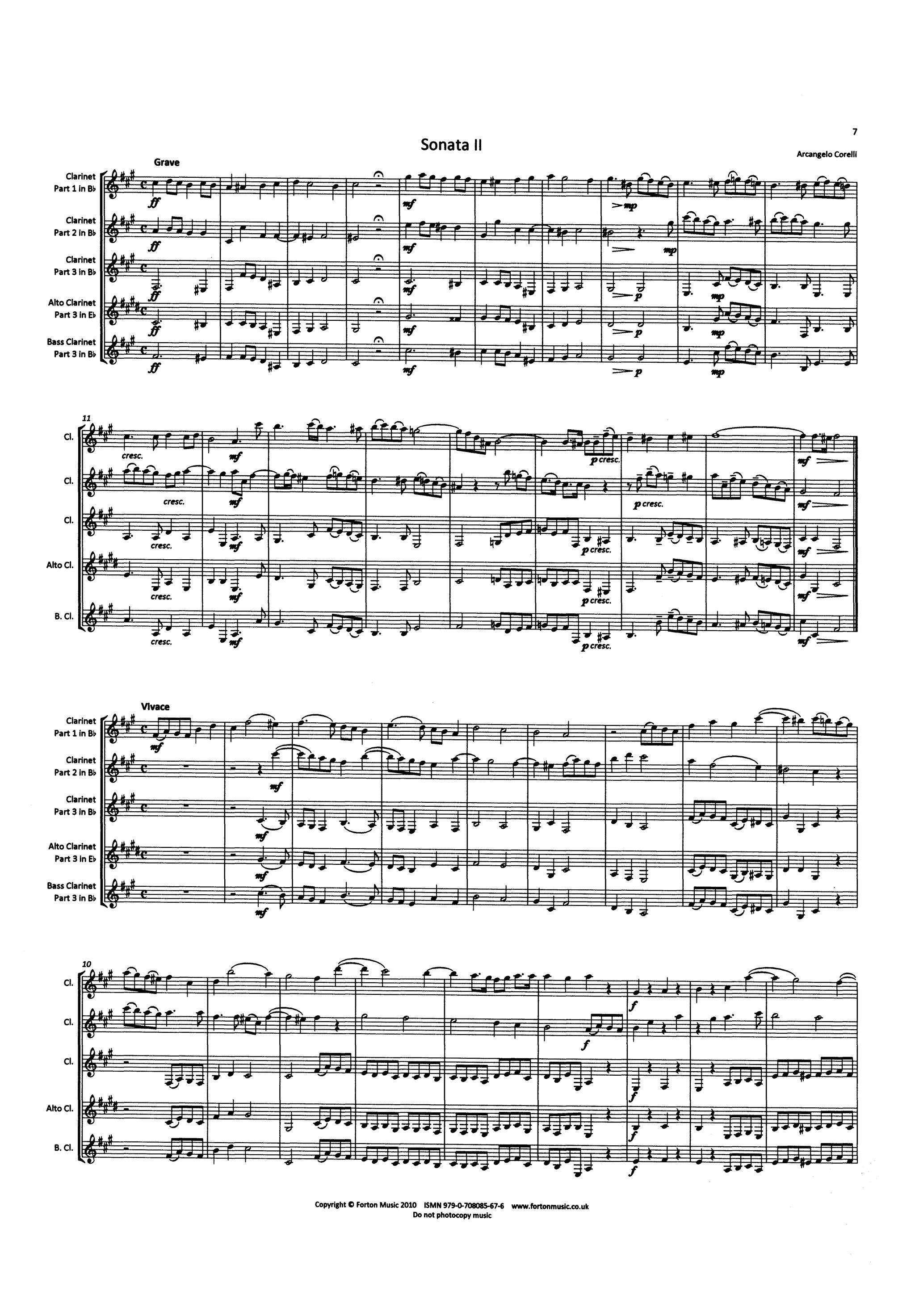 Corelli Trio Sonata in E Minor, Op. 1 No. 2 clarinets arrangement score