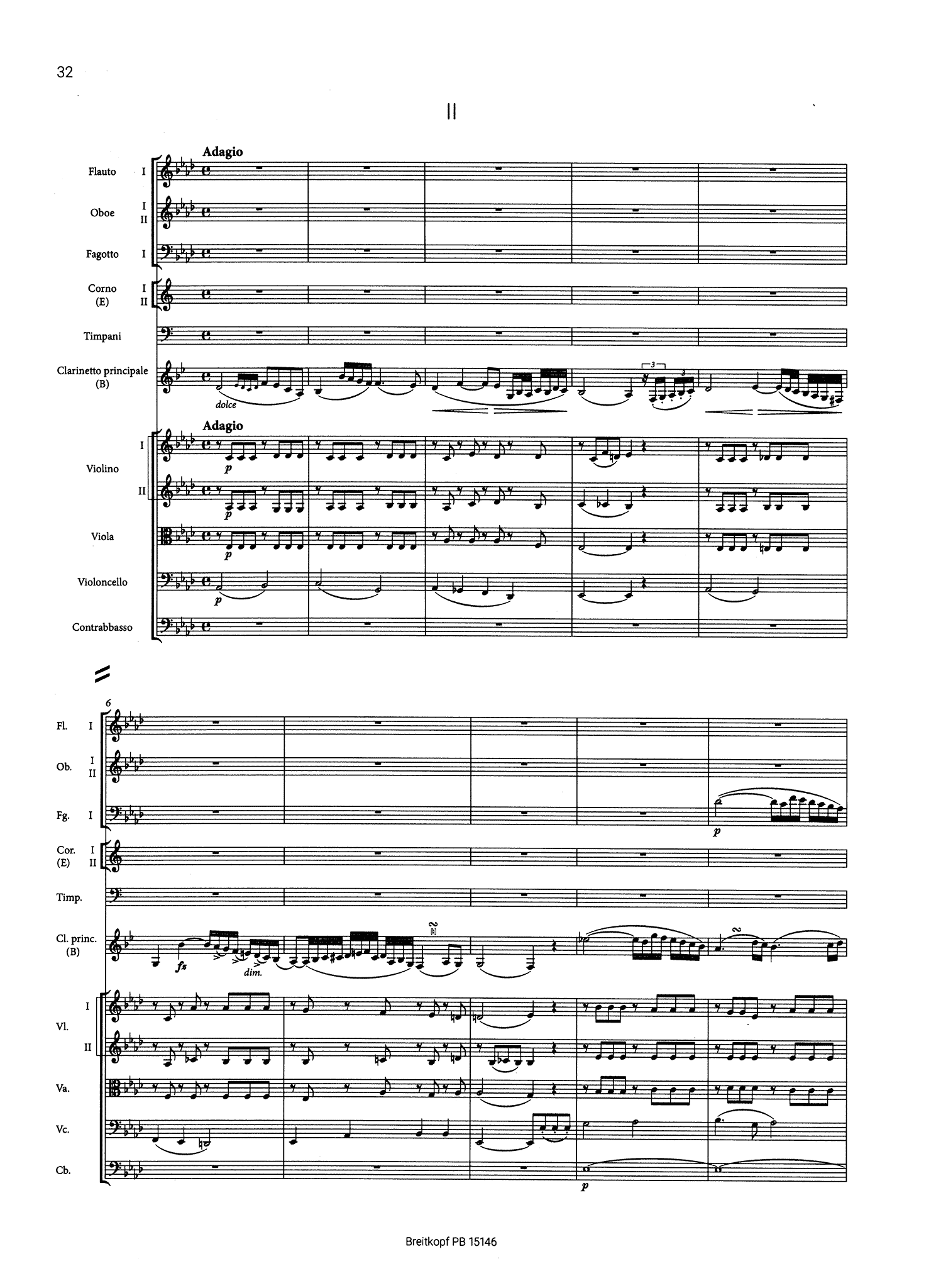 Spohr Clarinet Concerto No. 2 in E-flat Major, Op. 57 mini score - Movement 2