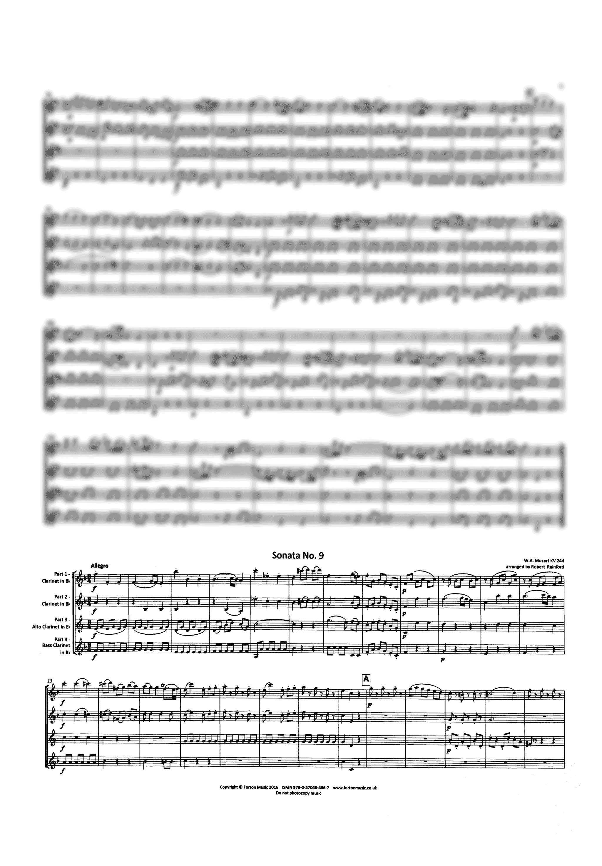 Mozart Church Sonata No. 10 Clarinet quartet arrangement 