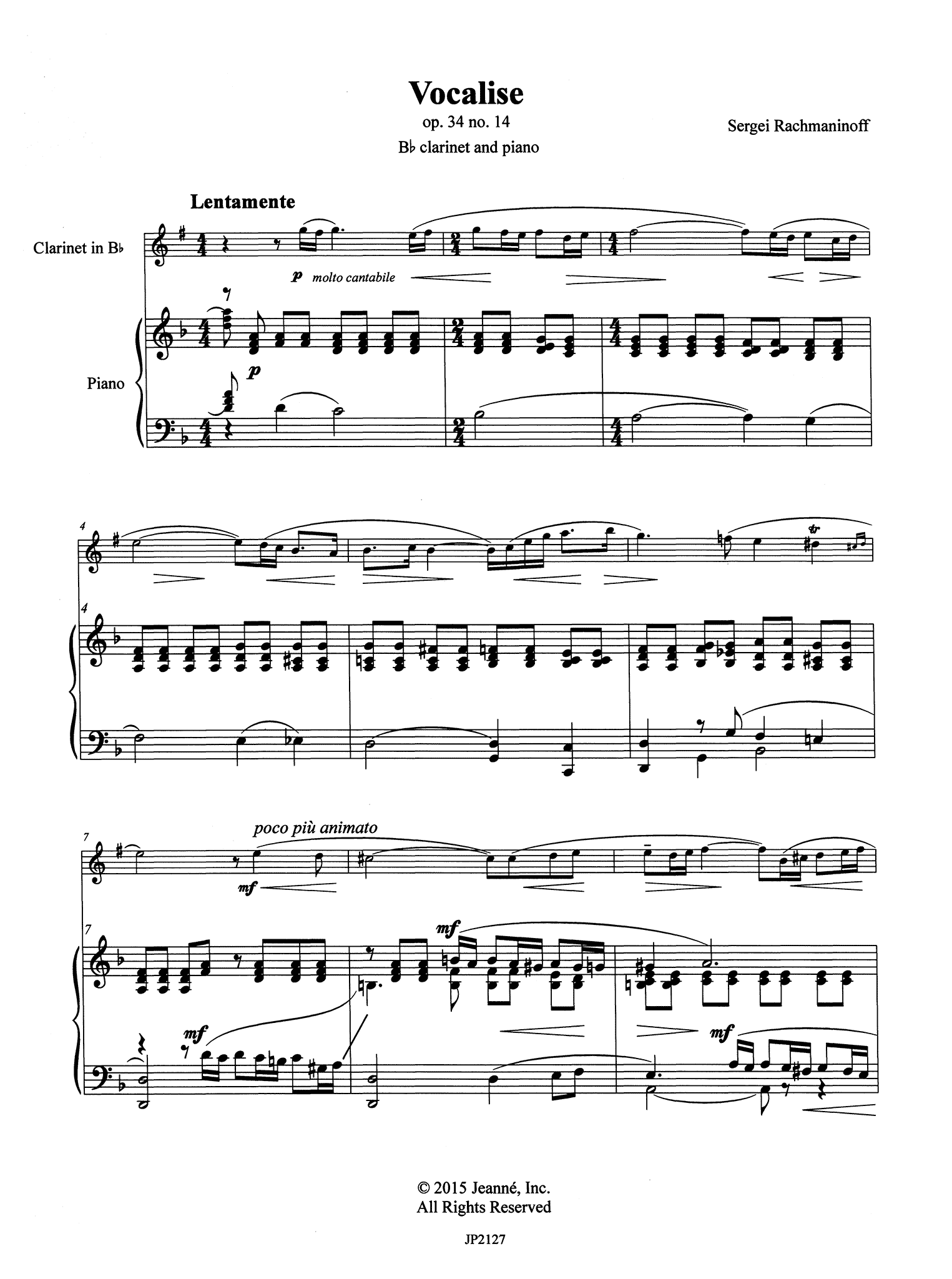 Rachmaninoff Vocalise Op. 34 No. 14 Score