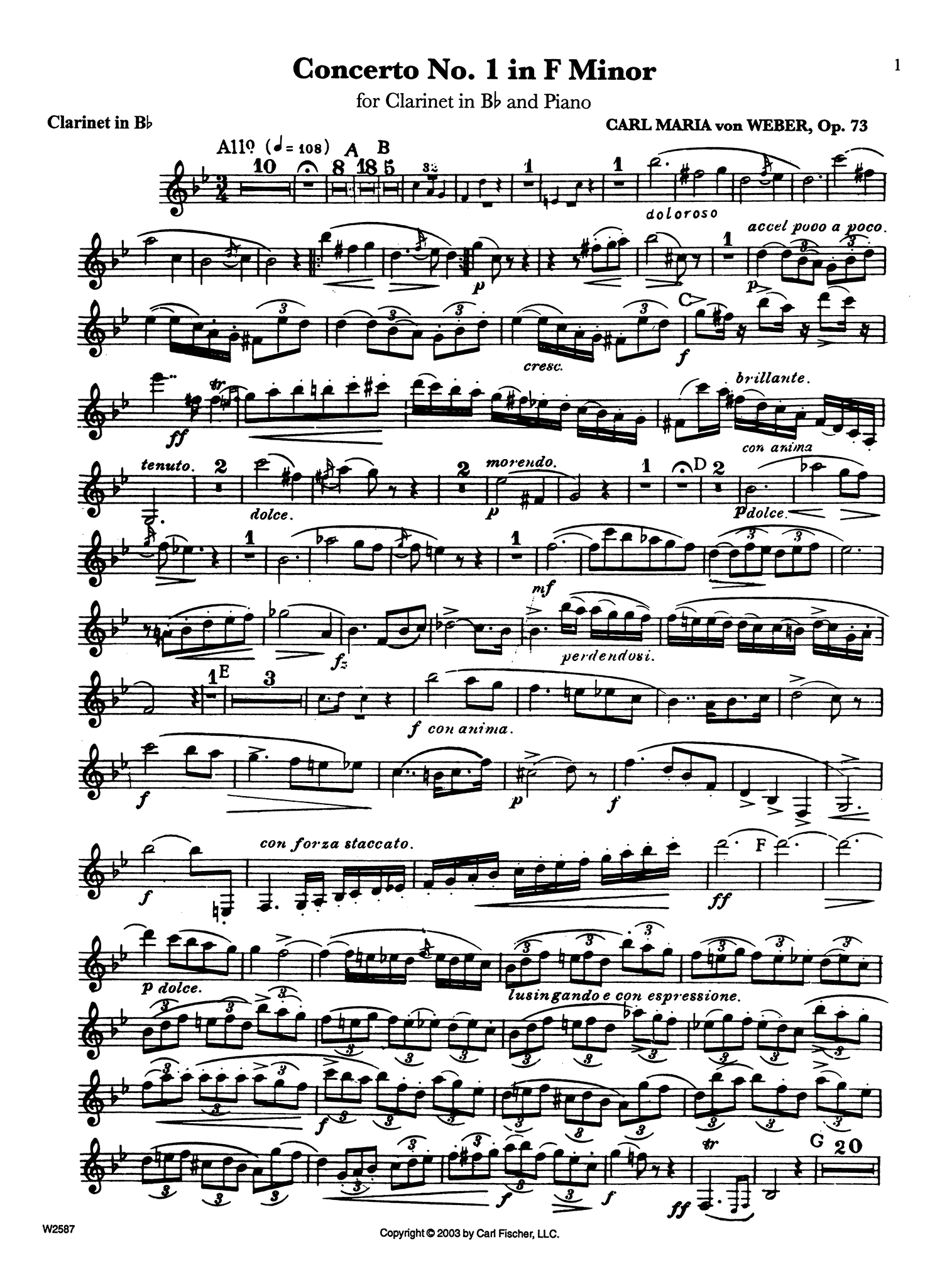 Clarinet Concerto No. 1, Op. 73 Clarinet part