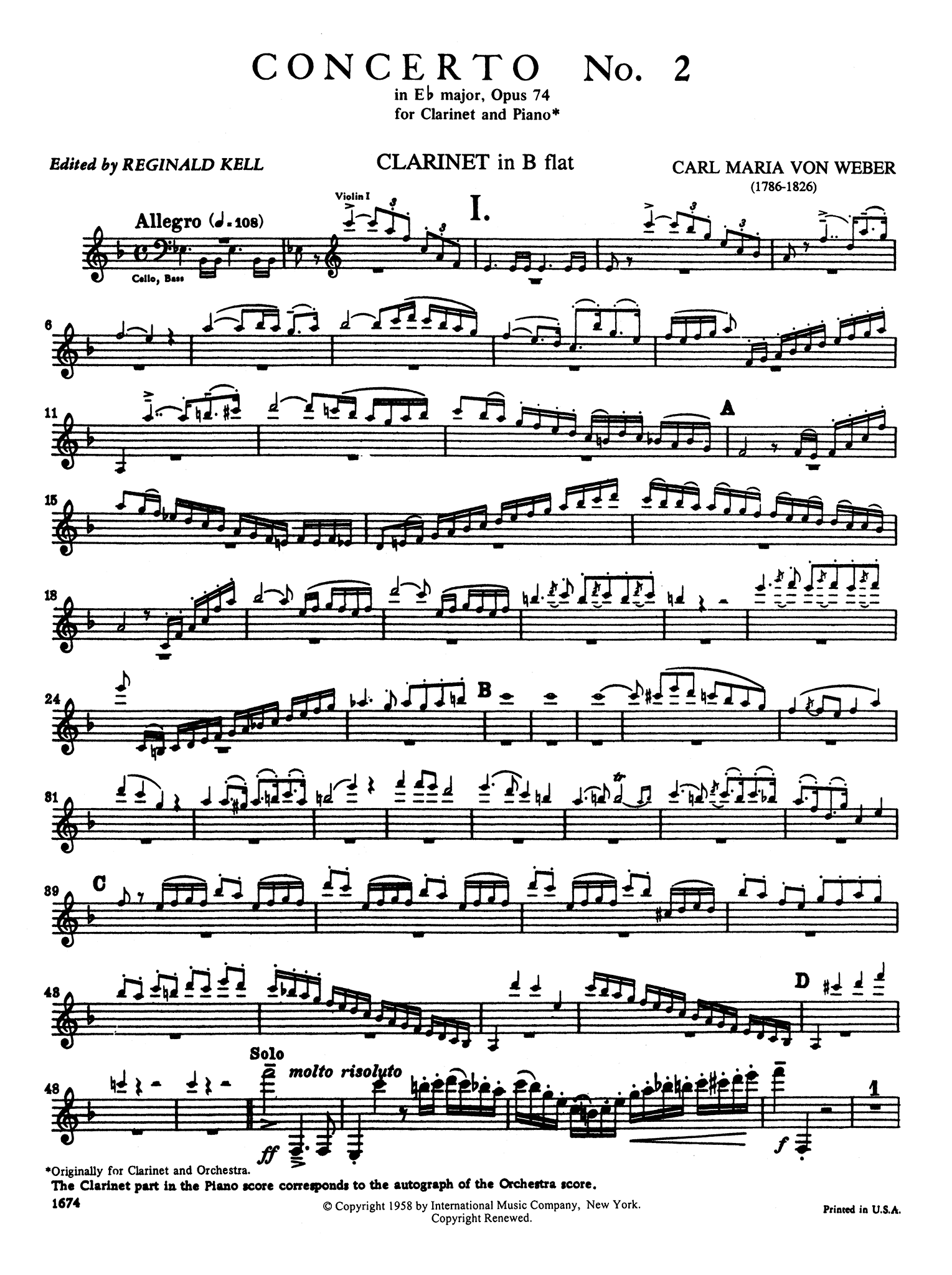 Clarinet Concerto No. 2 in E-flat Major, Op. 74 Clarinet part