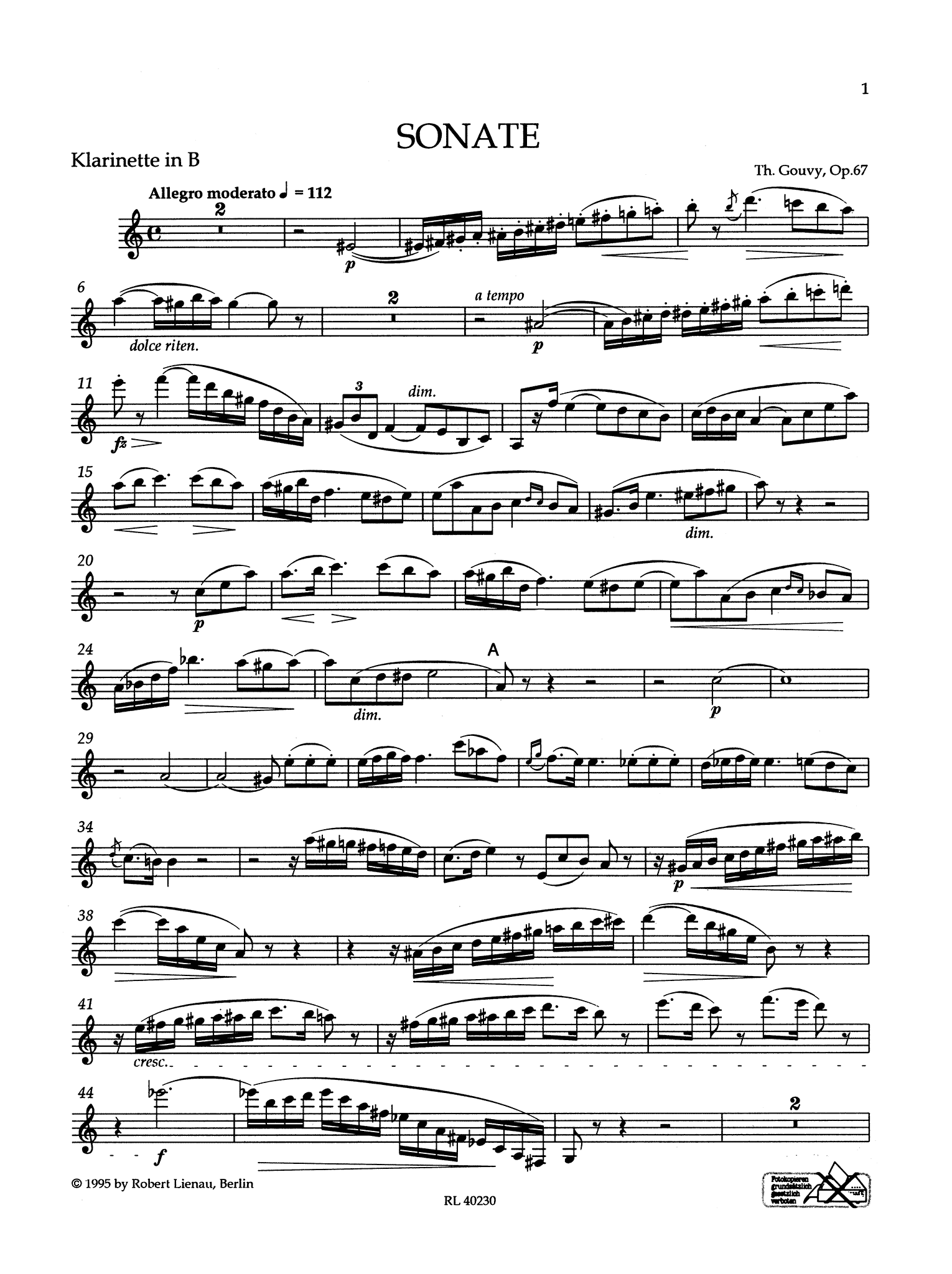 Gouvy Sonata, Op. 67 clarinet part