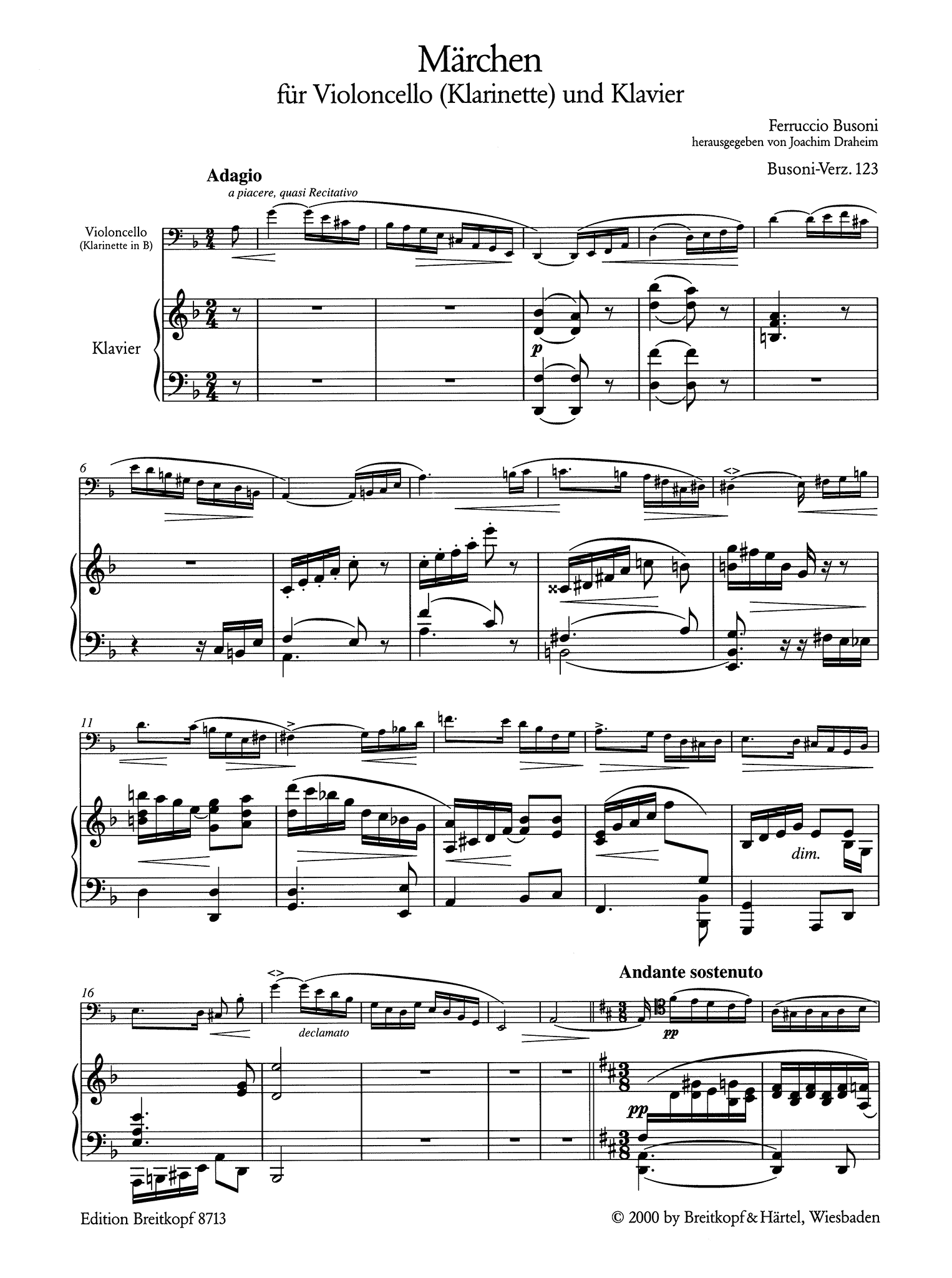 Busoni Märchen, BV 123 clarinet and piano score