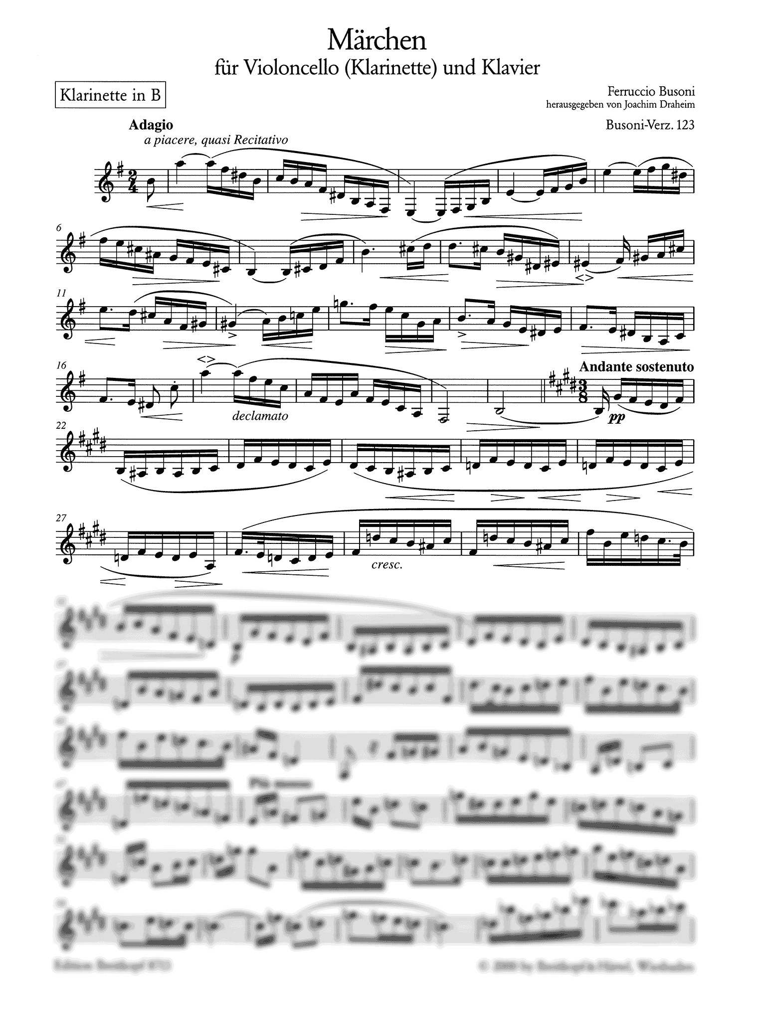 Busoni Märchen, BV 123 clarinet part