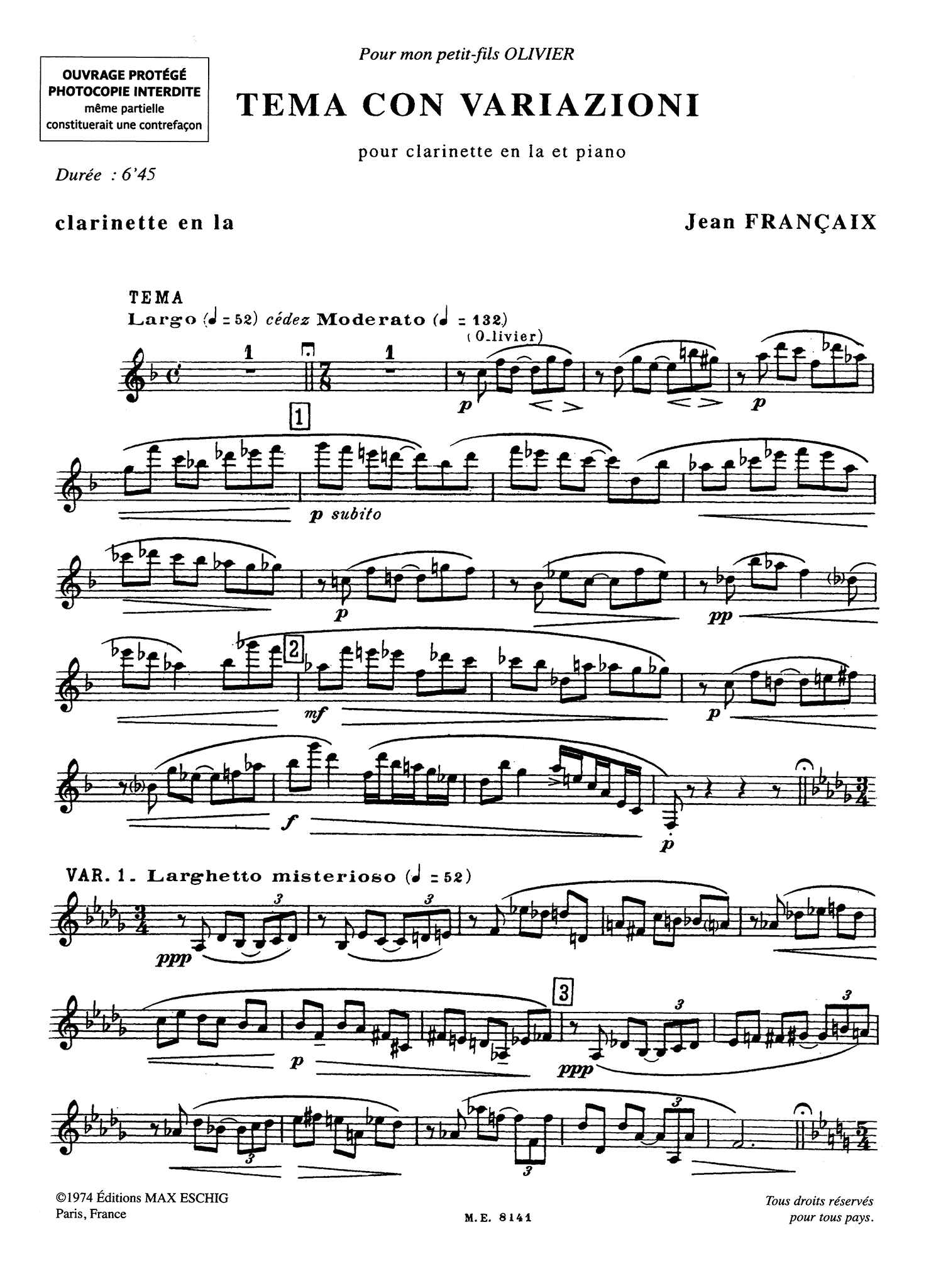 Françaix Tema con variazioni Clarinet part
