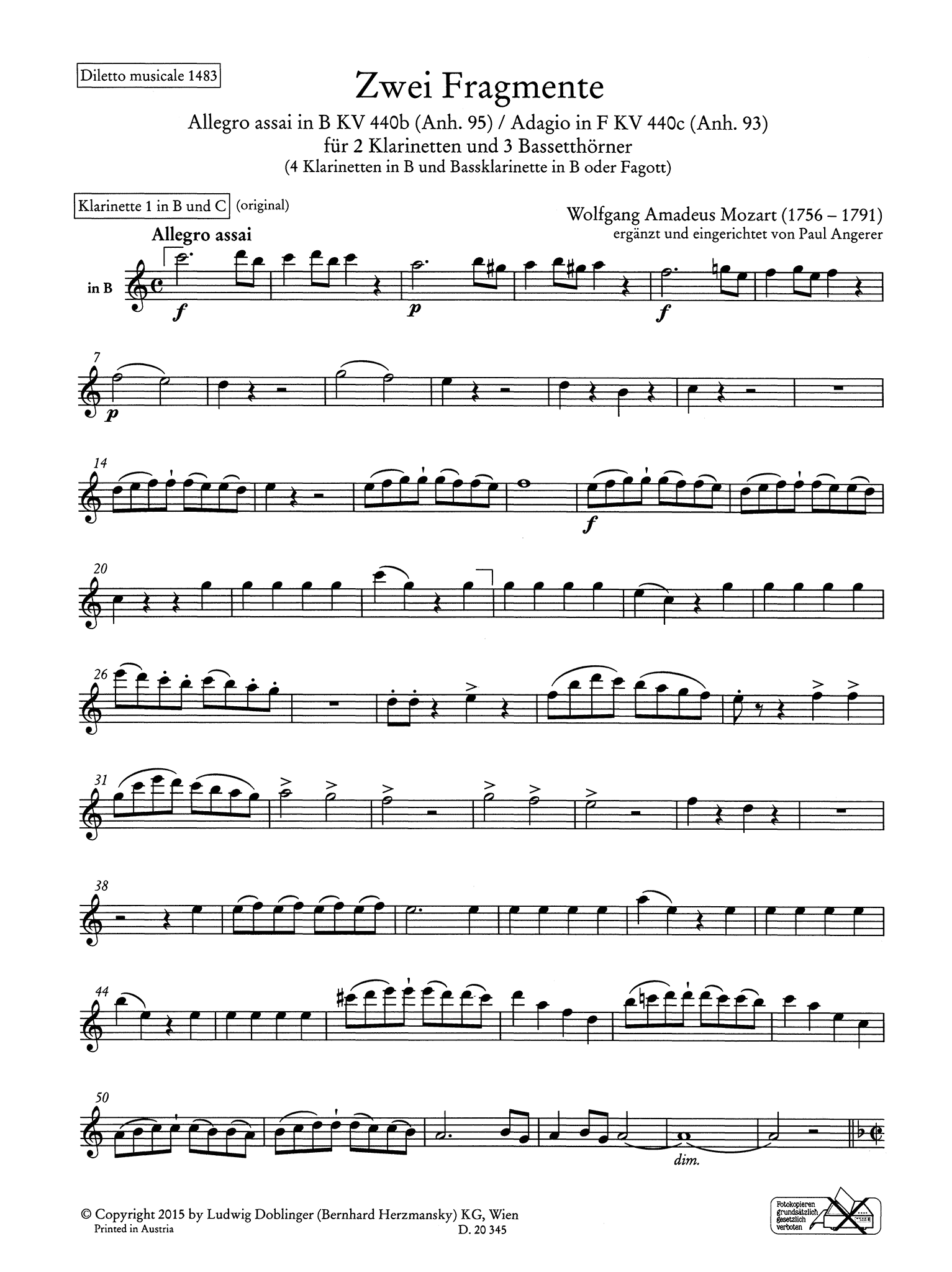 Mozart Angerer Fantasia on Two Fragments KV 440b (Anh. 95) & KV 440c (Anh. 93) first part