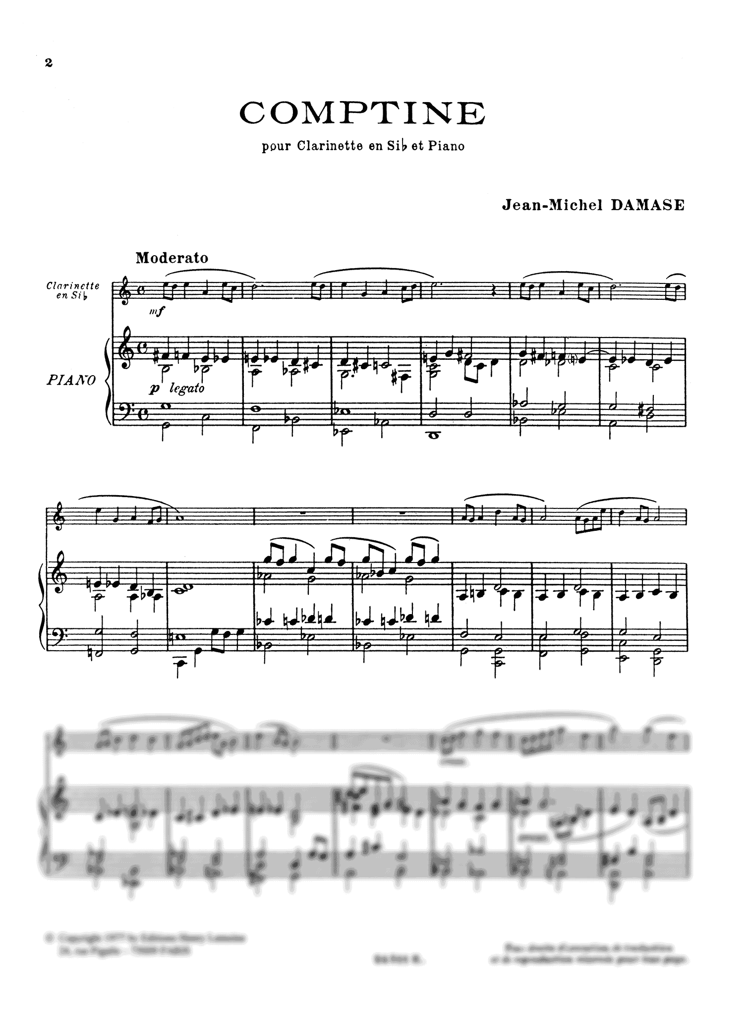 Jean-Michel Damase Comptine clarinet & piano score