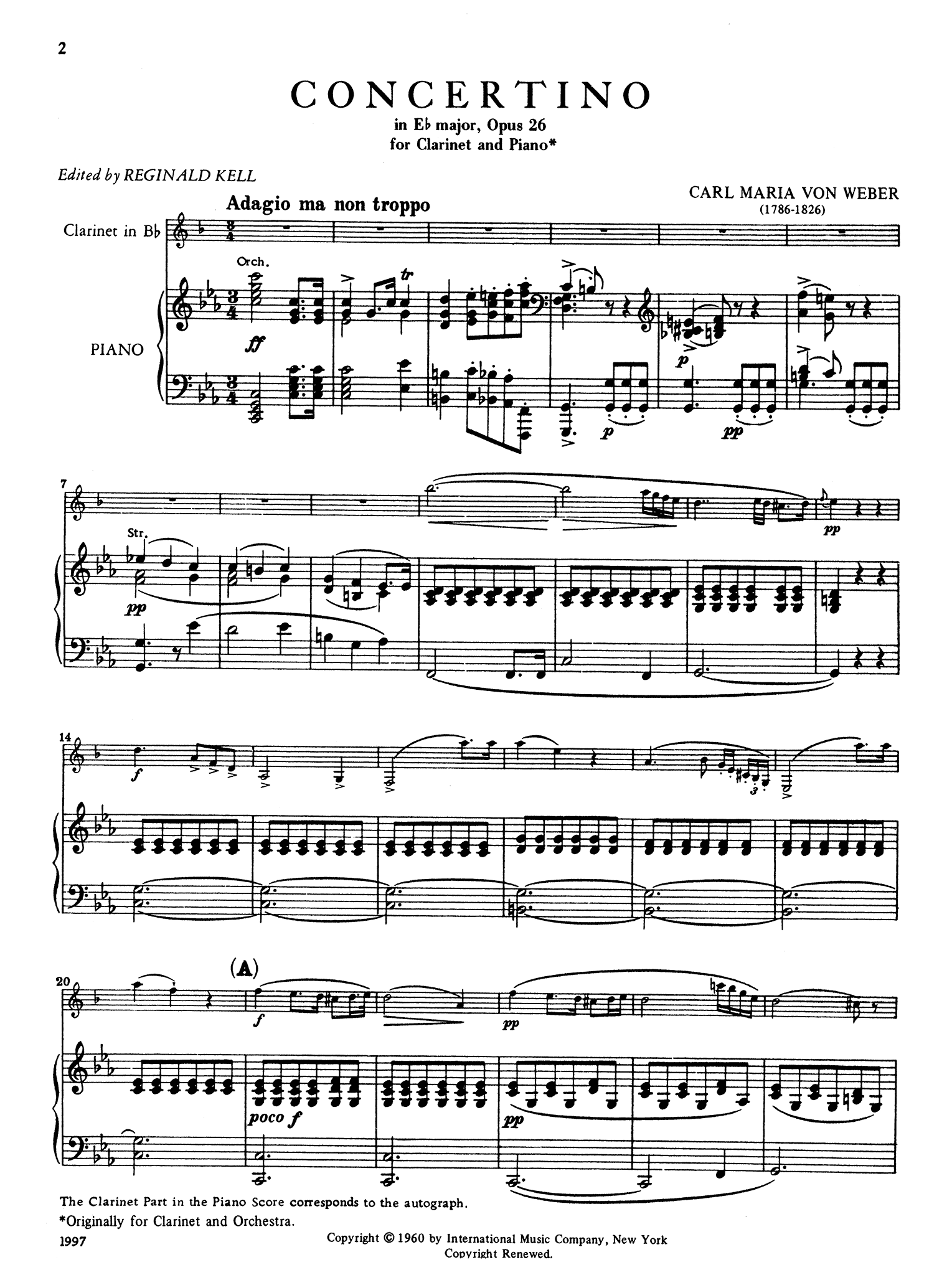 Concertino in E-flat Major, Op. 26, J. 109 Score