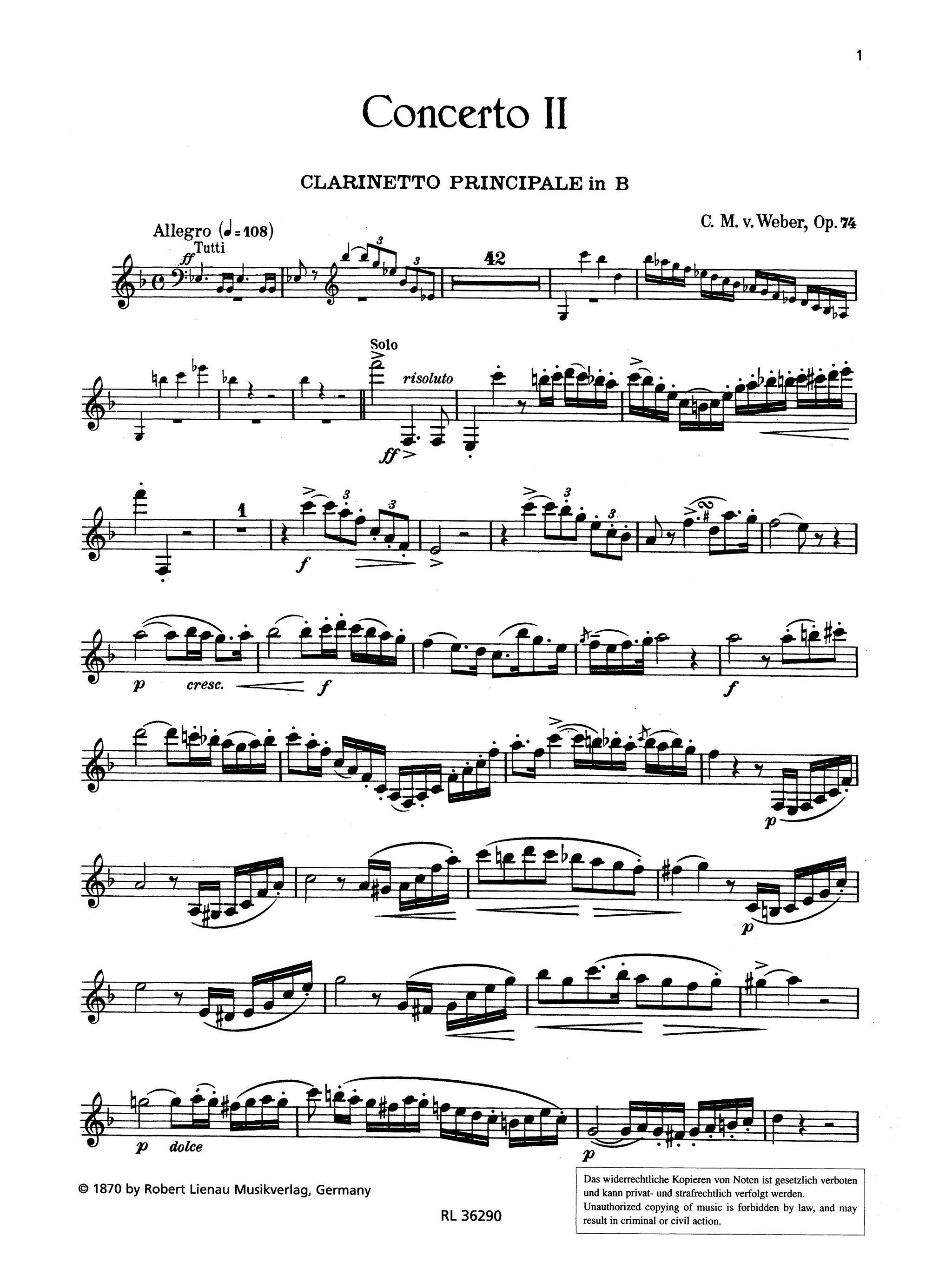 Clarinet Concerto No. 2, Op. 74 Clarinet part