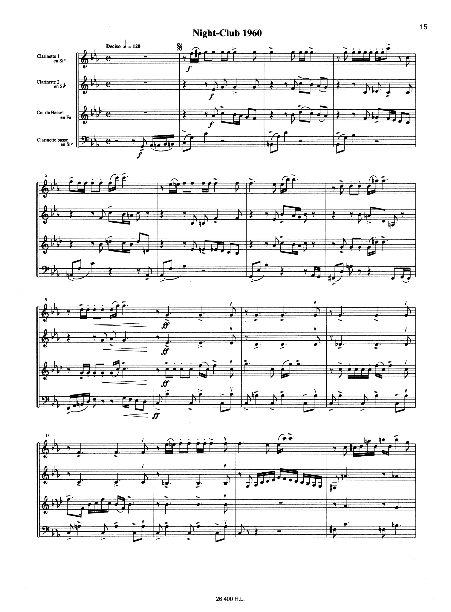 Piazzolla Histoire du Tango clarinet quartet arrangement - Movement 3