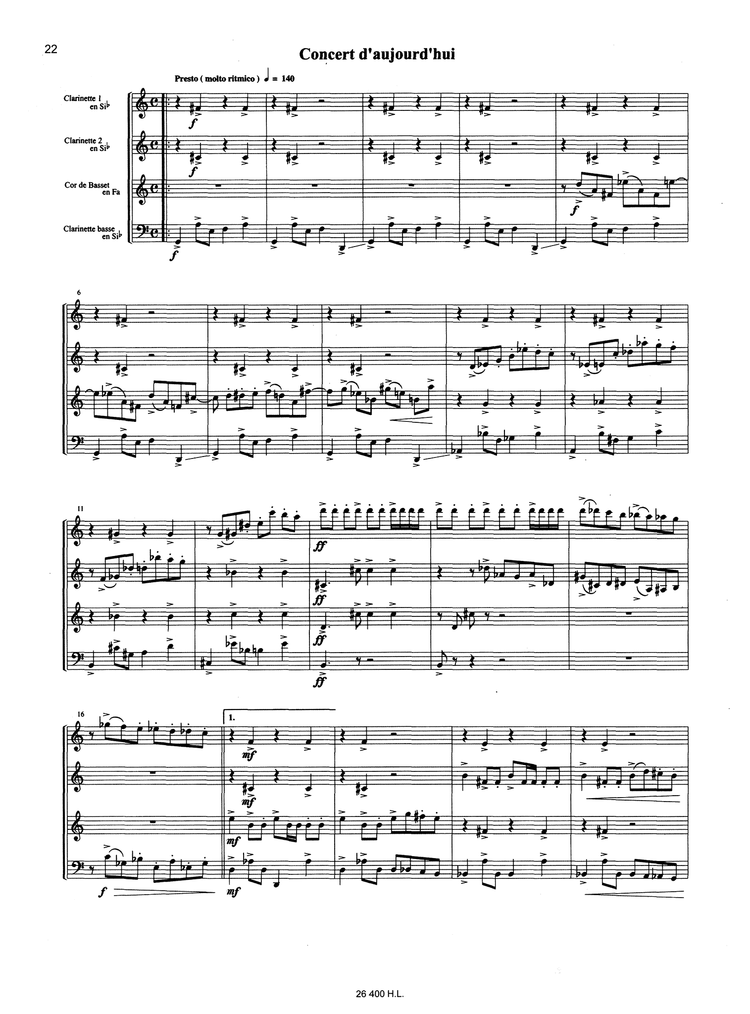 Piazzolla Histoire du Tango clarinet quartet arrangement - Movement 4