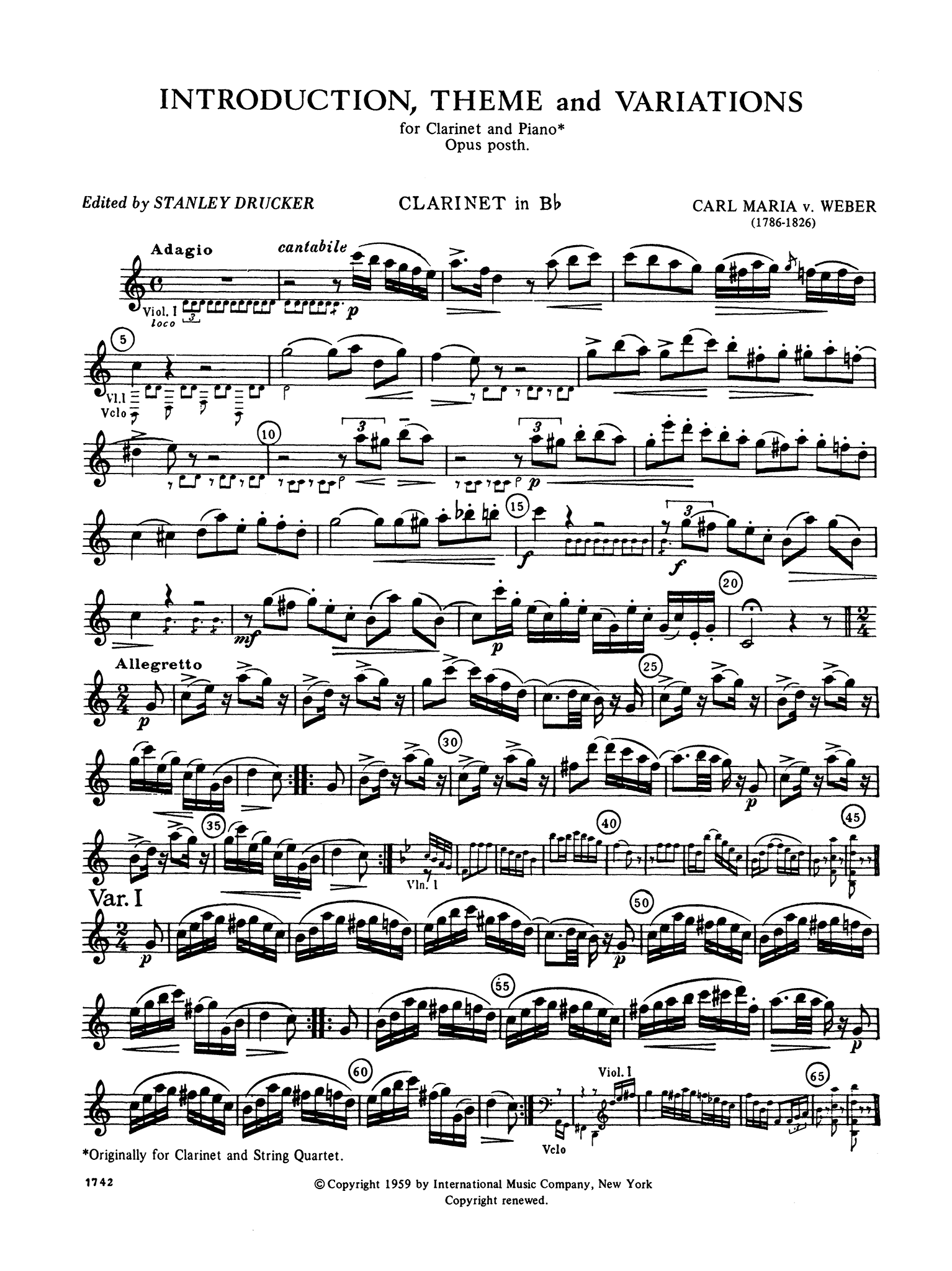 Introduction, Theme & Variations, Op. 32 Clarinet part