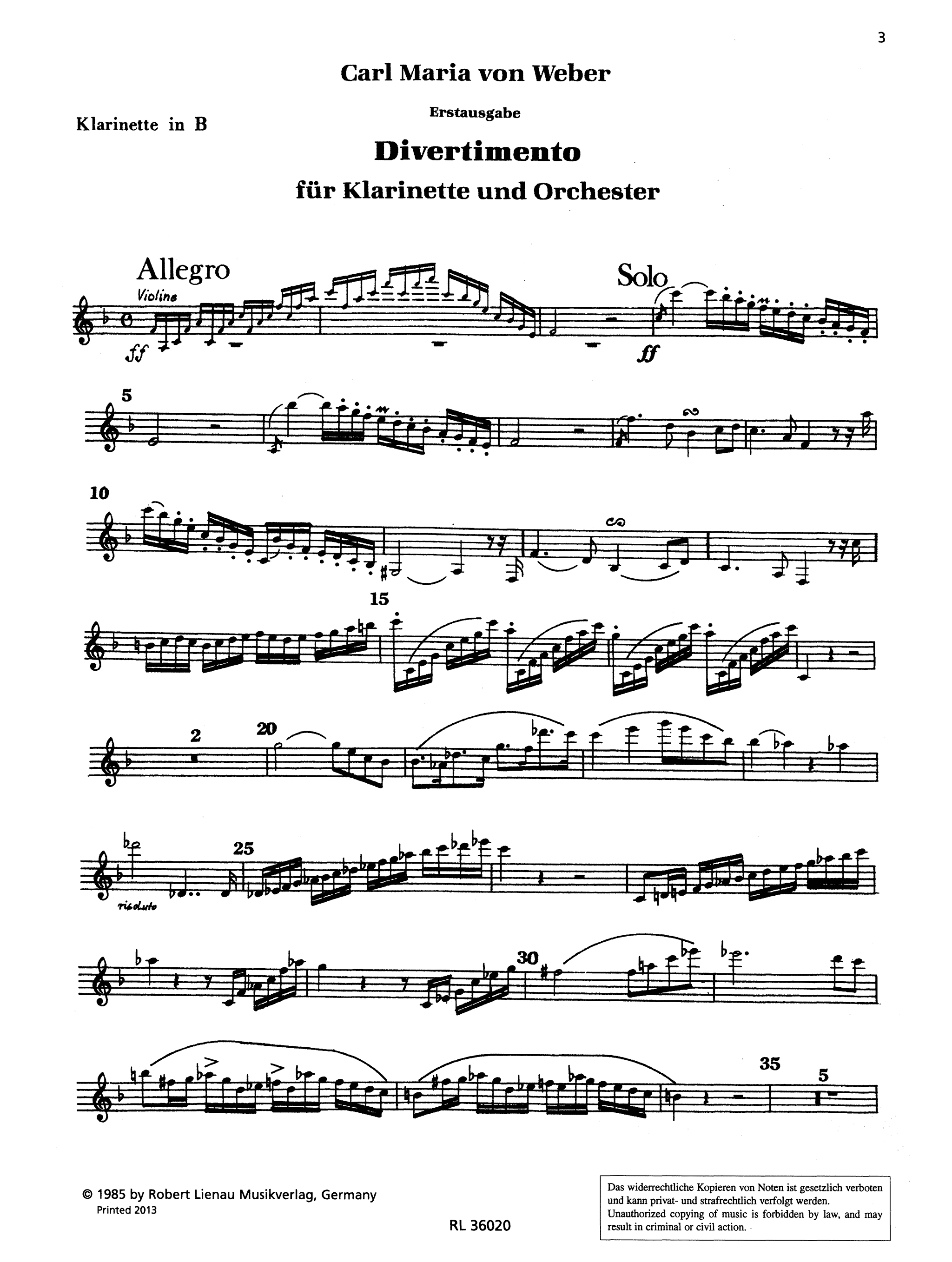 Weber Divertimento in E-flat Major clarinet part