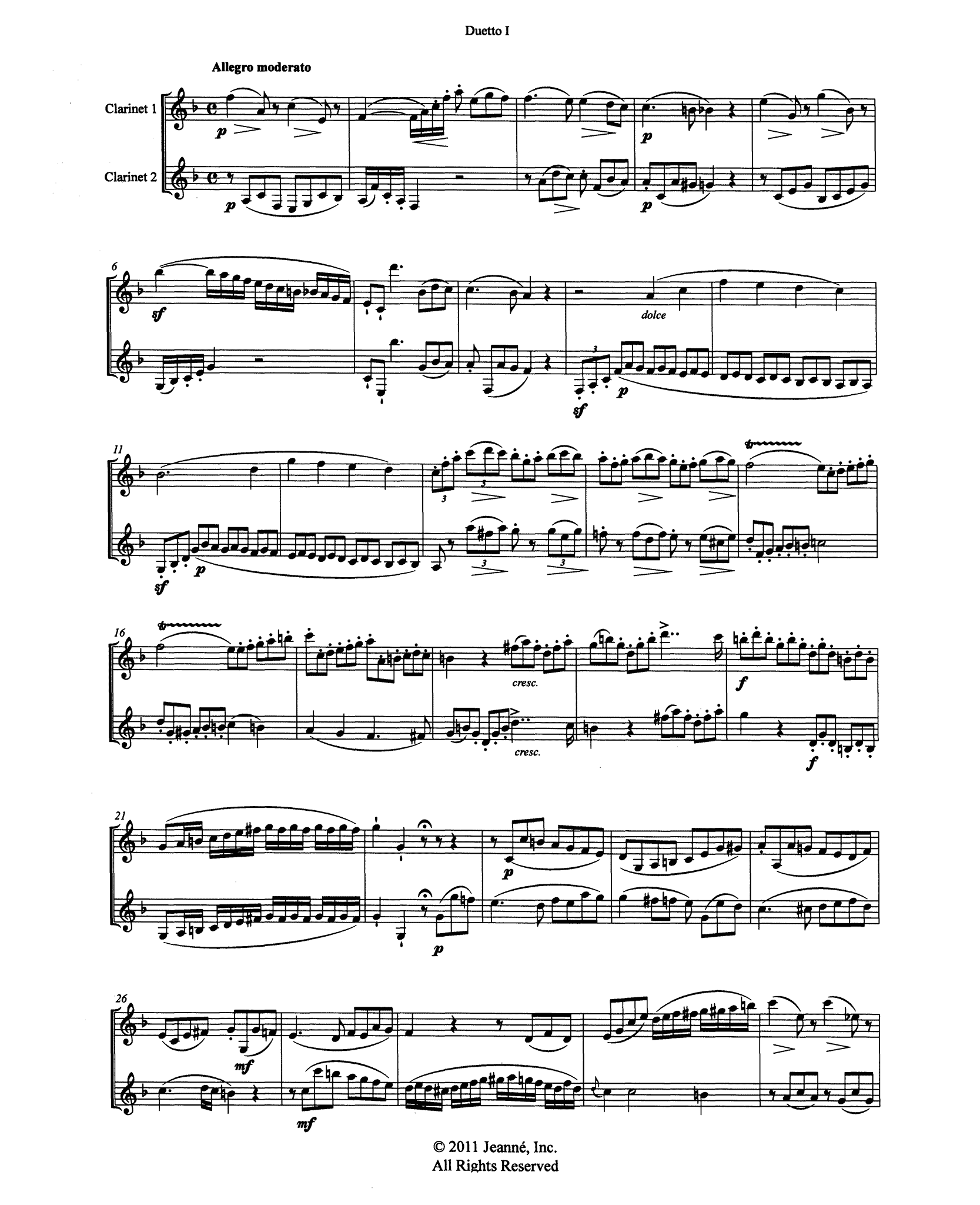 Crusell Clarinet Duet No. 1 in F Major score - Movement 1