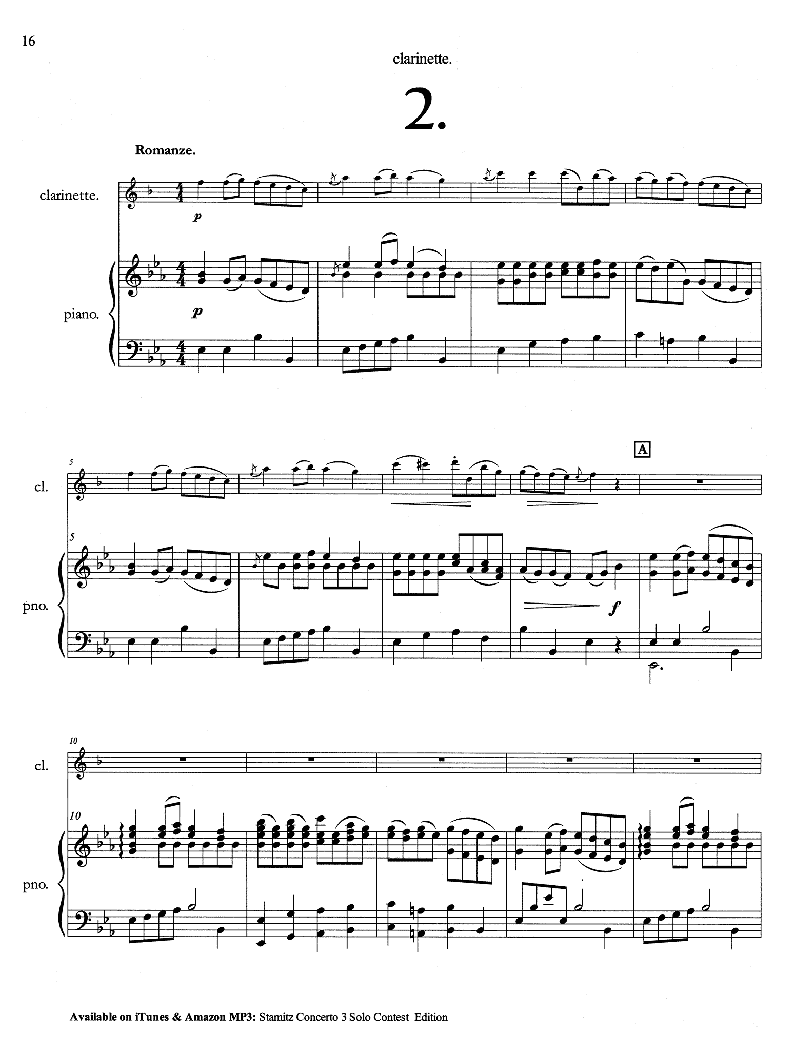 Stamitz Clarinet Concerto No. 3 Solo Contest Edition - Movement 2