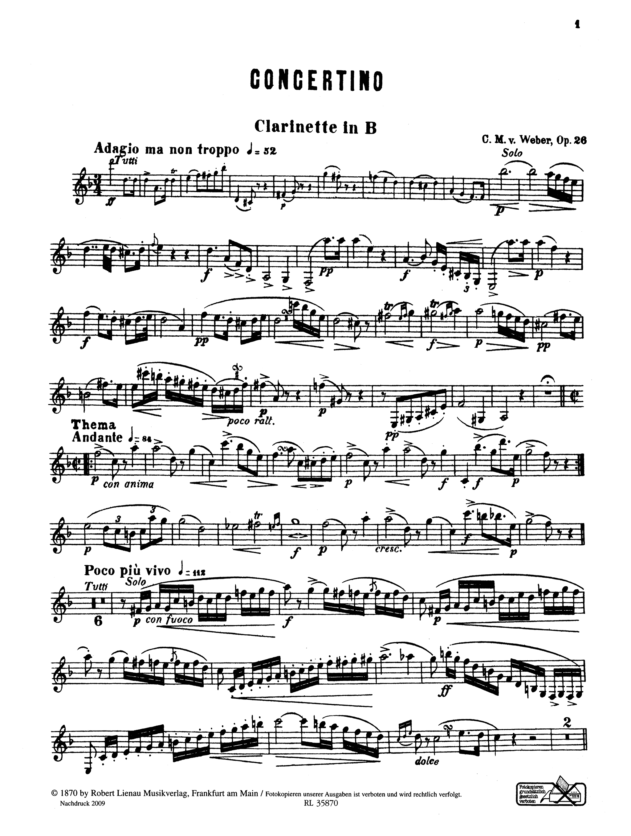 Concertino in E-flat Major, Op. 26 Clarinet part