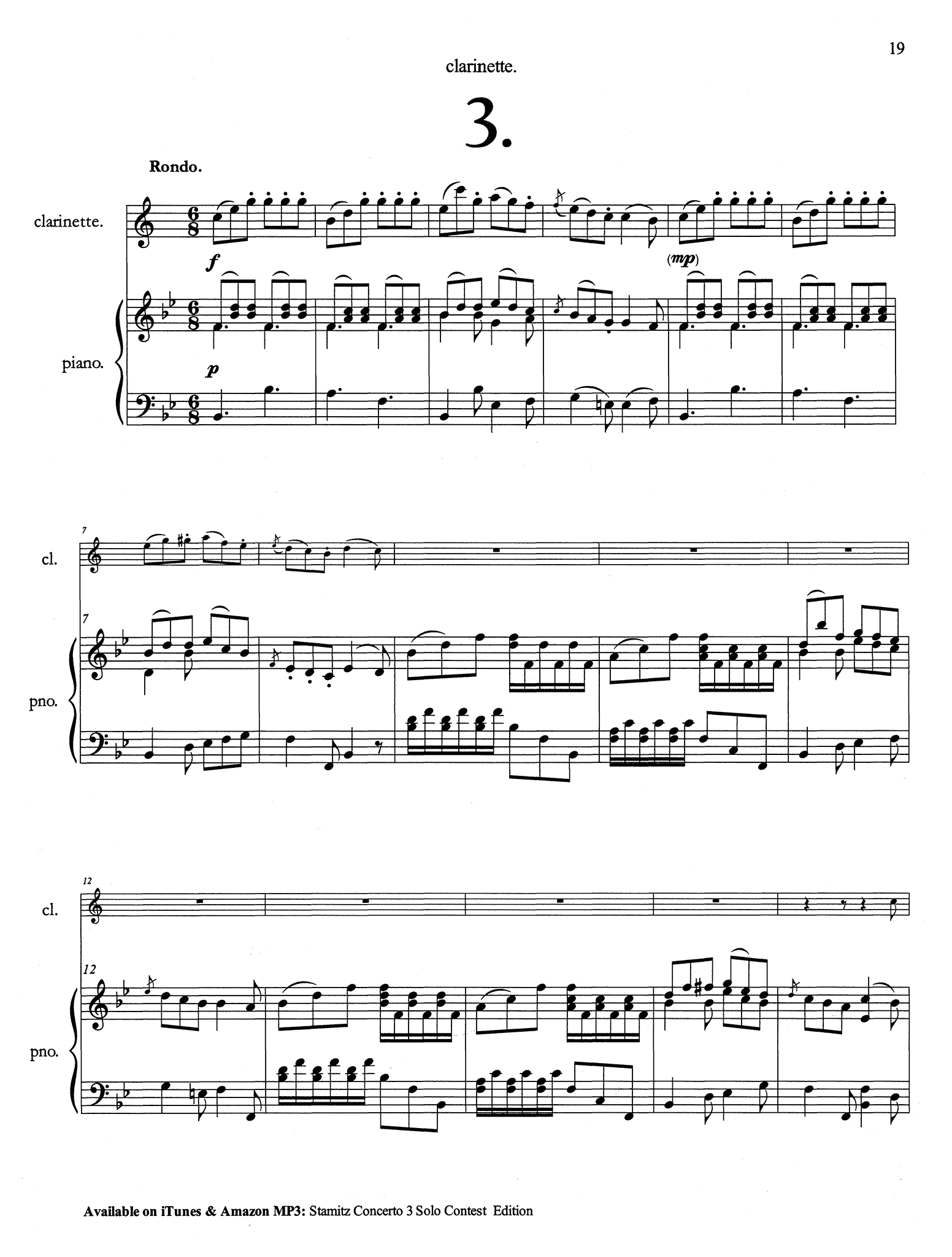 Stamitz Clarinet Concerto No. 3 Solo Contest Edition - Movement 3