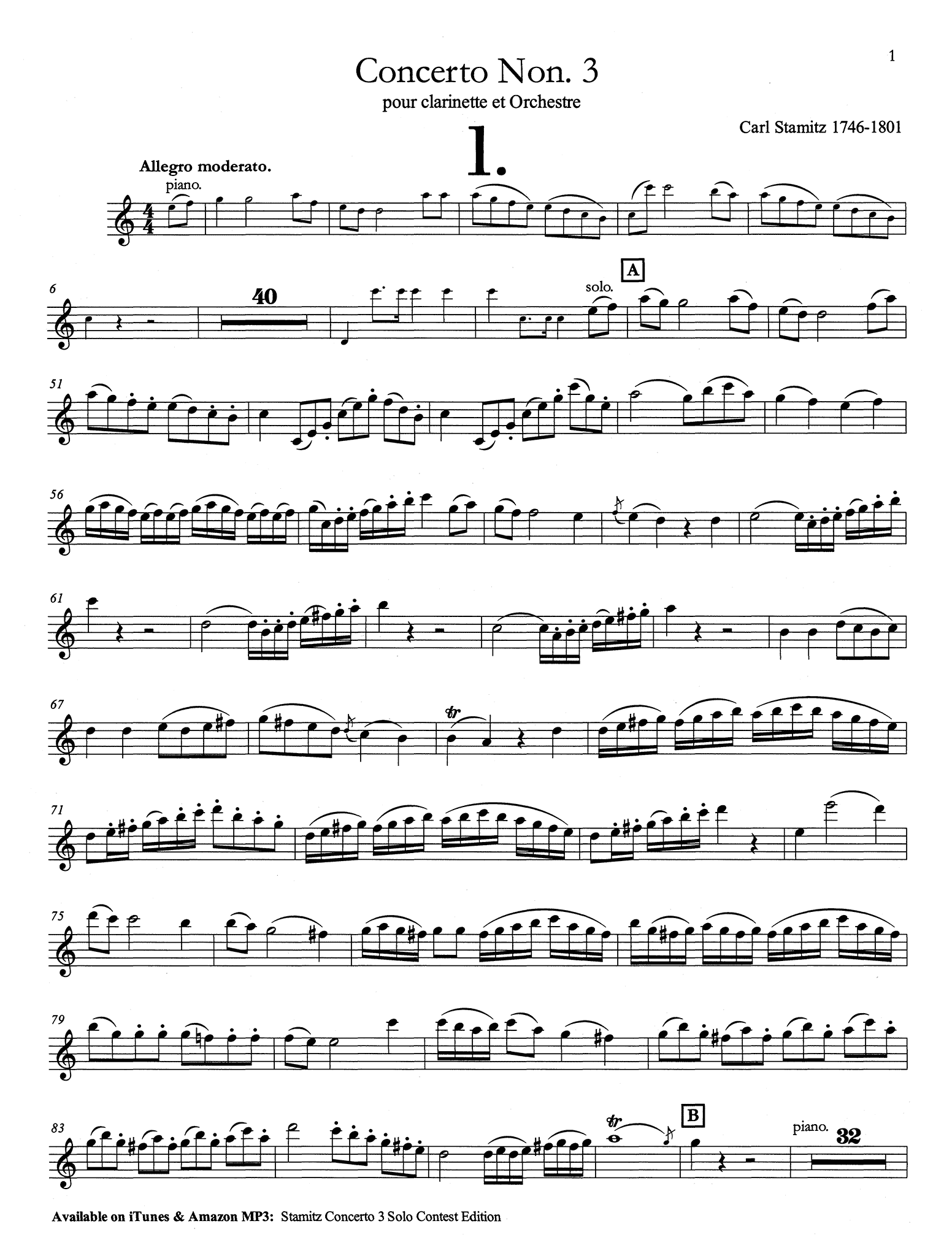 Stamitz Concerto No. 3 clarinet part