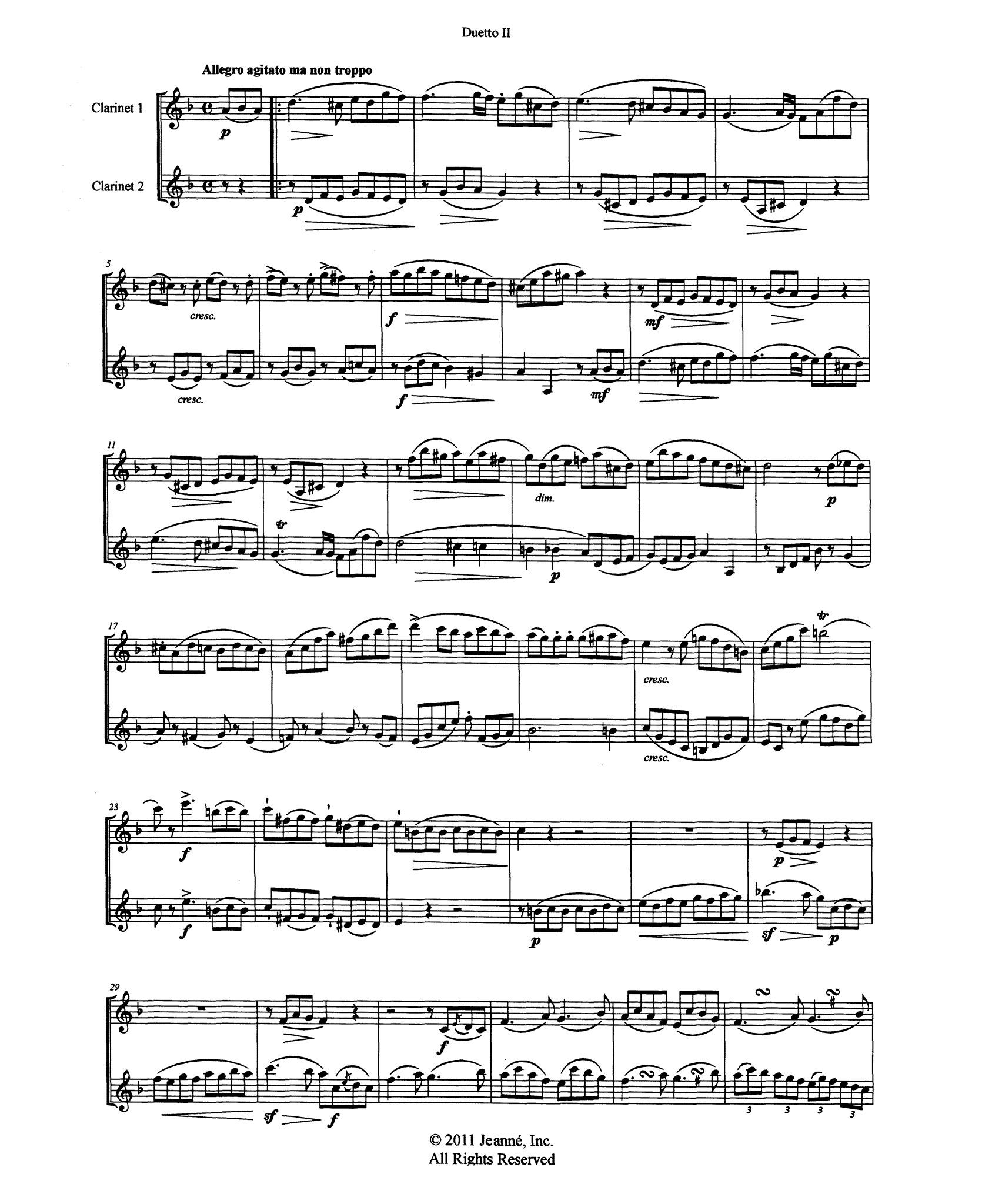 Crusell Clarinet Duet No. 2 in D Minor score - Movement 1