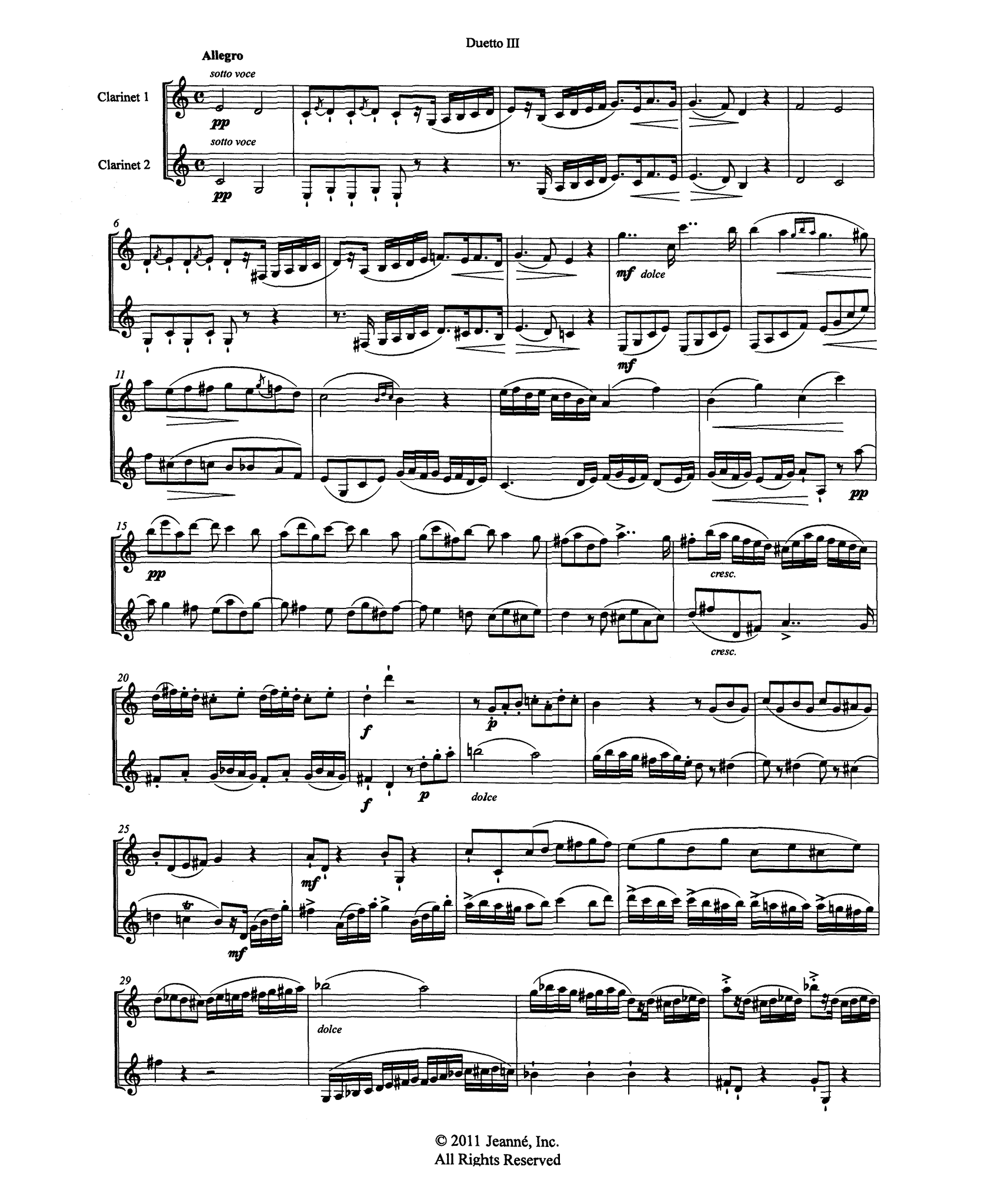 Crusell Clarinet Duet No. 3 in C Major score - movement 1