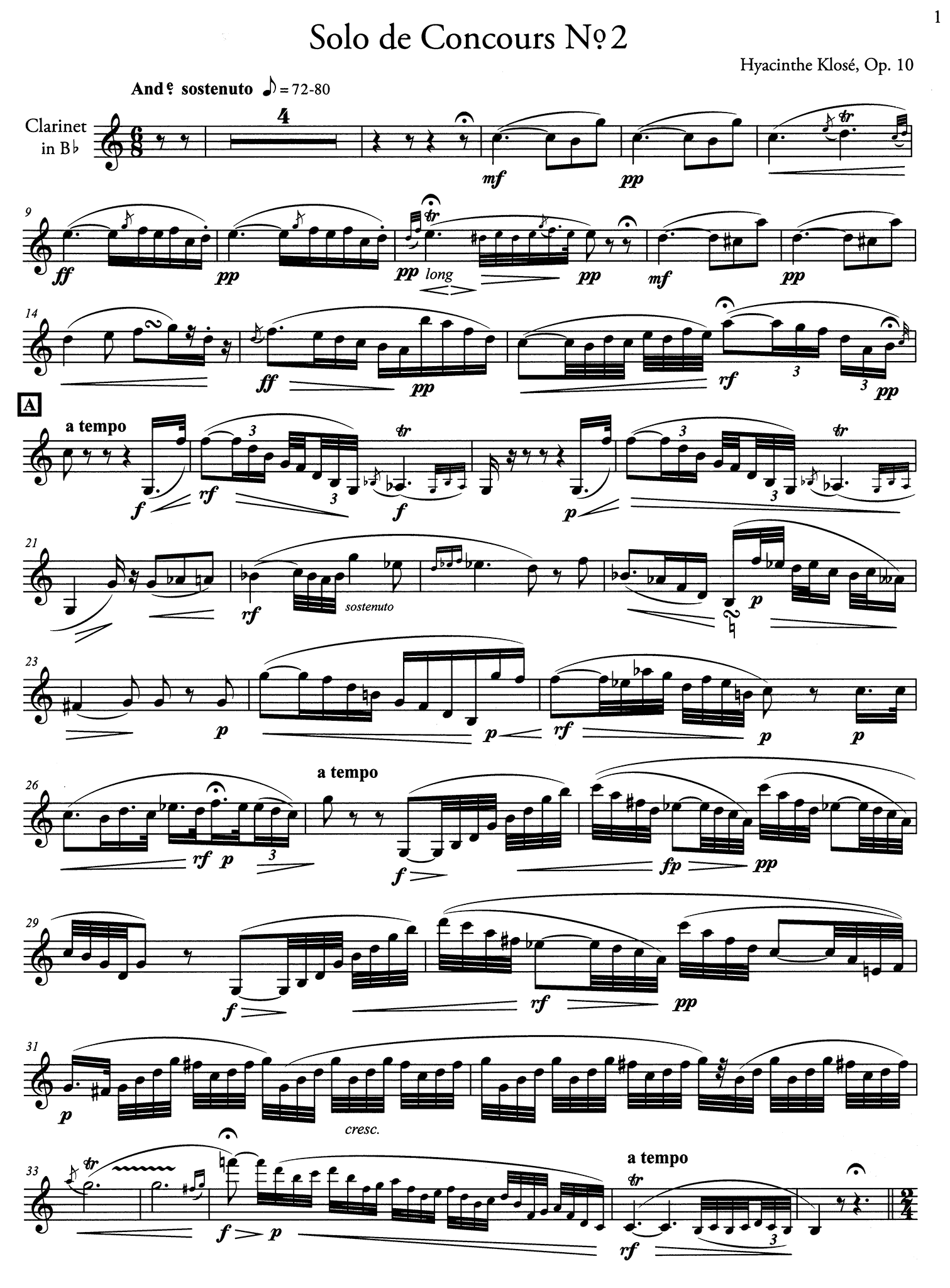 Klosé Solo de concours No. 2, Op. 10 clarinet part