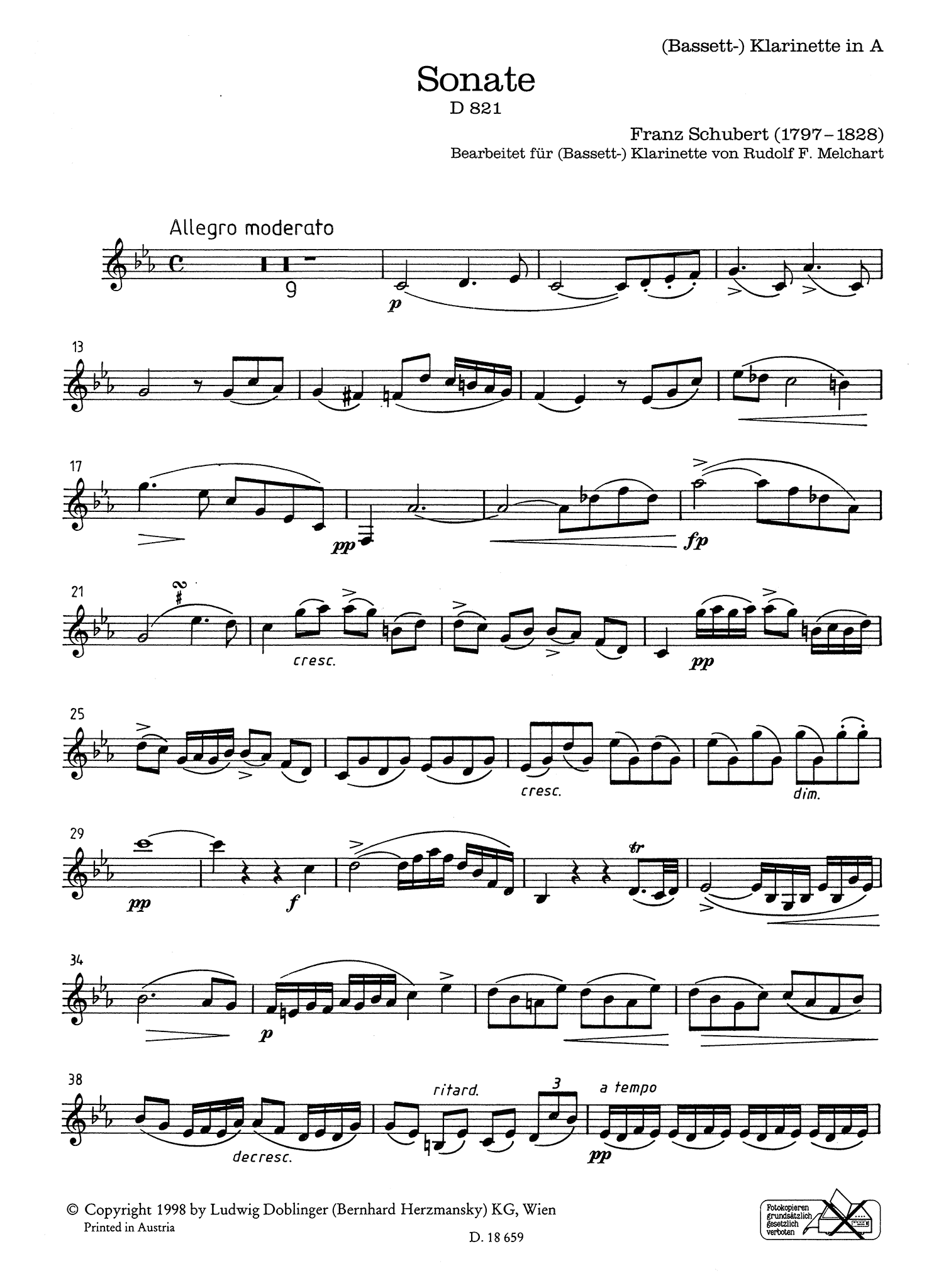 Schubert Sonata D. 821 ‘Arpeggione’ A clarinet part