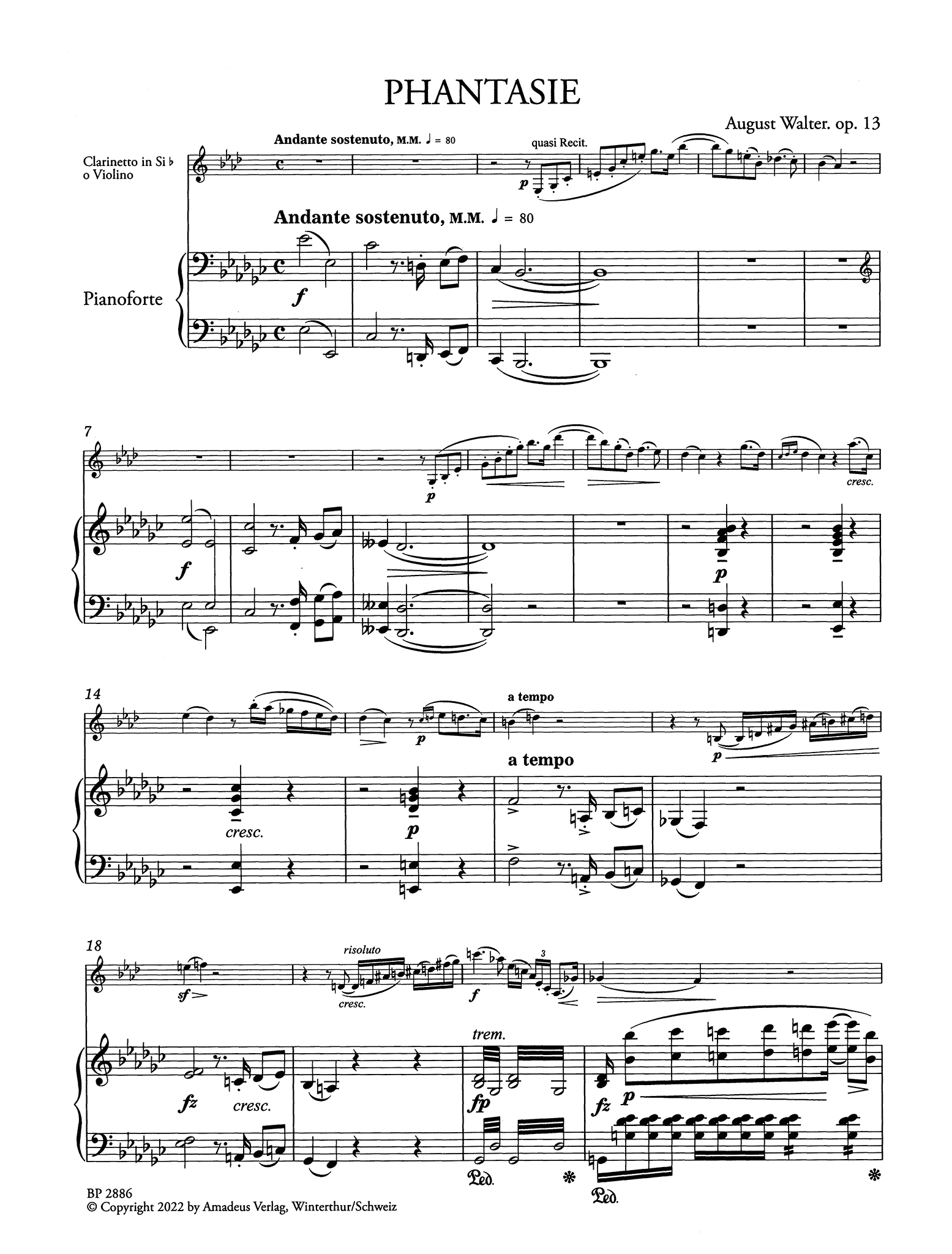 August Walter Fantasy & Capriccio, Op. 13 clarinet & piano - Movement 1