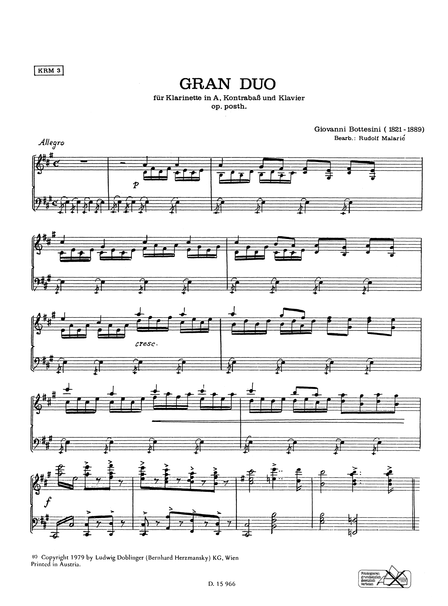 Giovanni Bottesini Duet Clarinet and Double Bass score