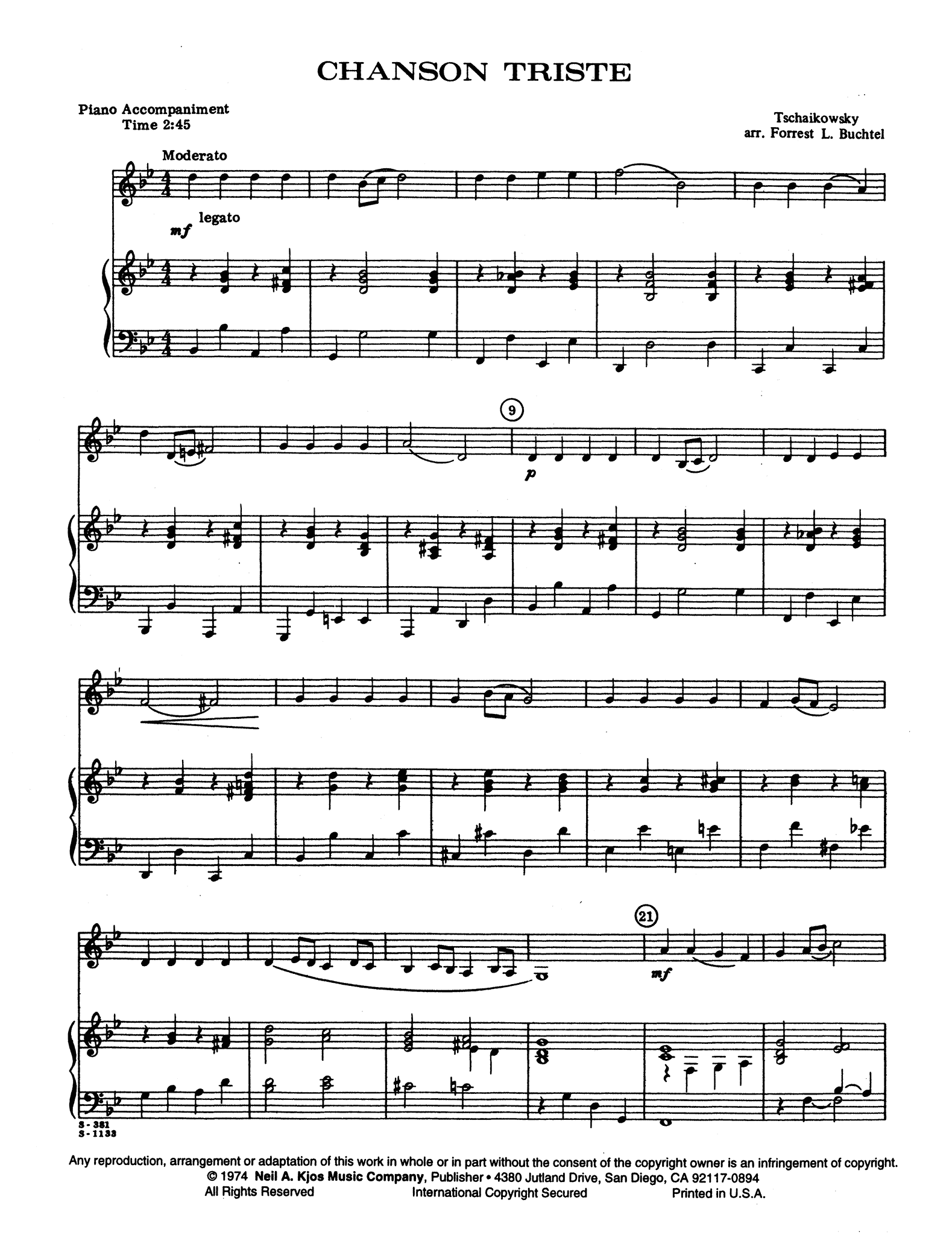 Chanson Triste, from 12 Pieces, Op. 40 No. 2 Score
