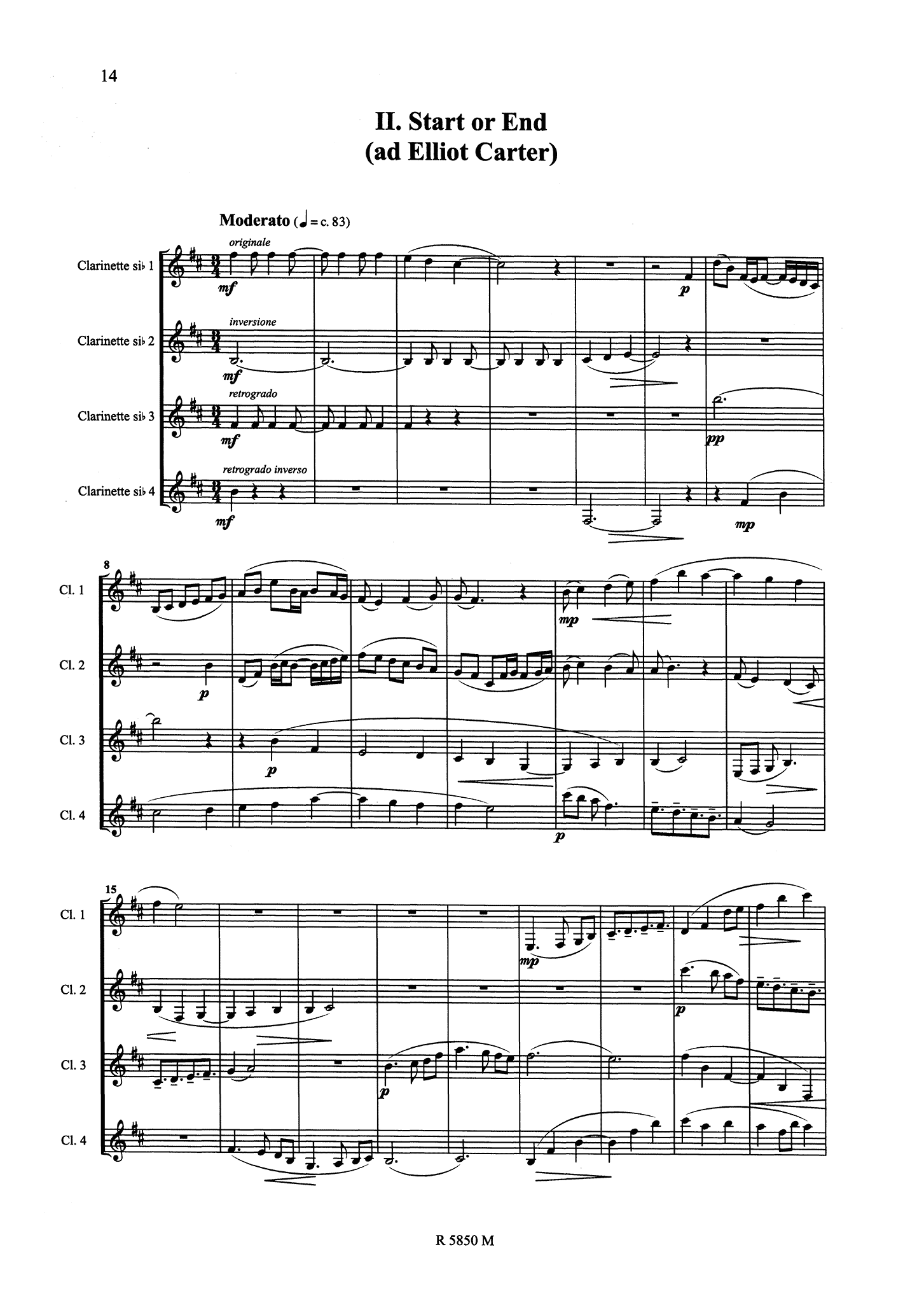 Cipriano Concerto for Clarinet Quartet - Movement 2