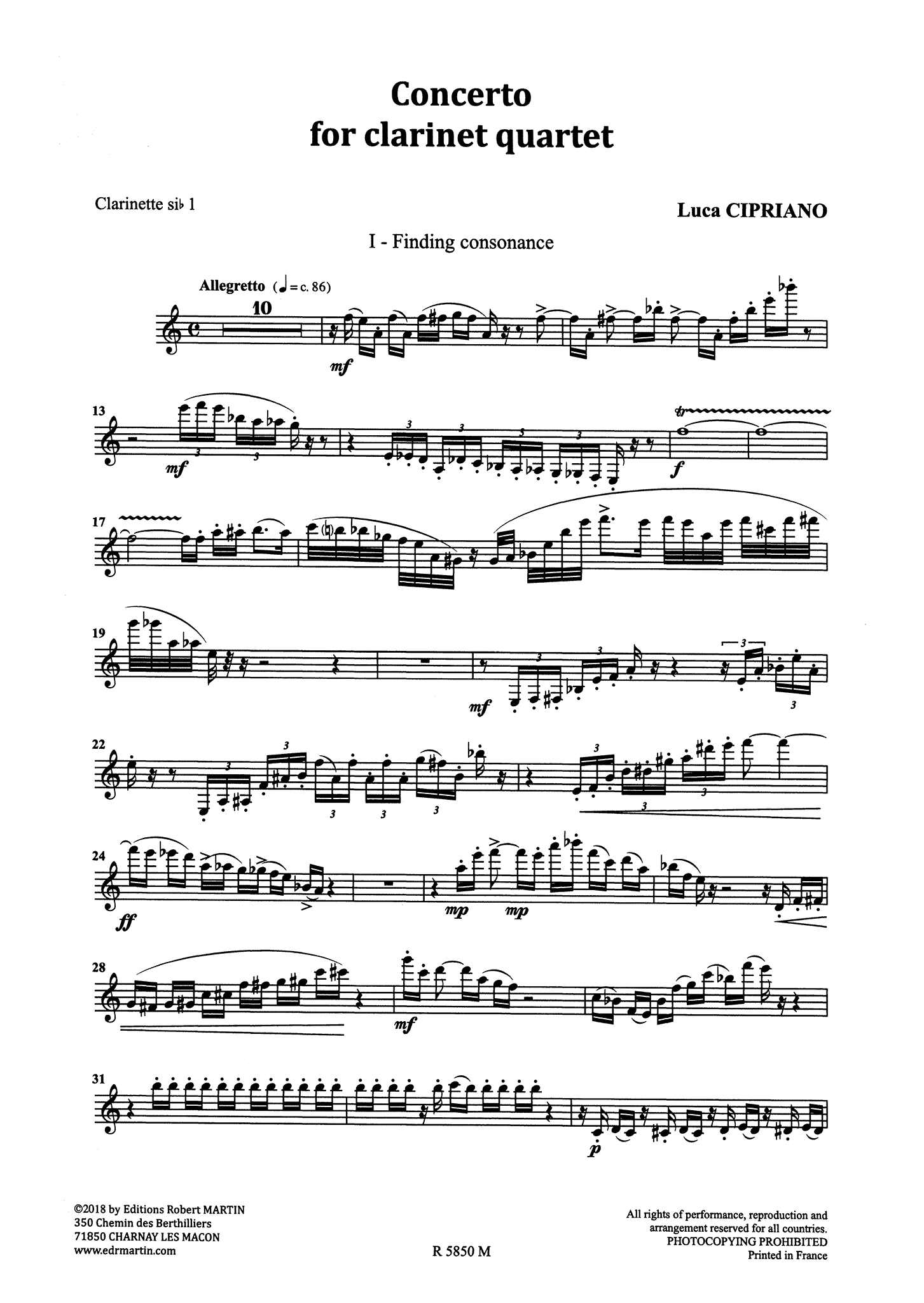 Cipriano Concerto for Clarinet Quartet First part